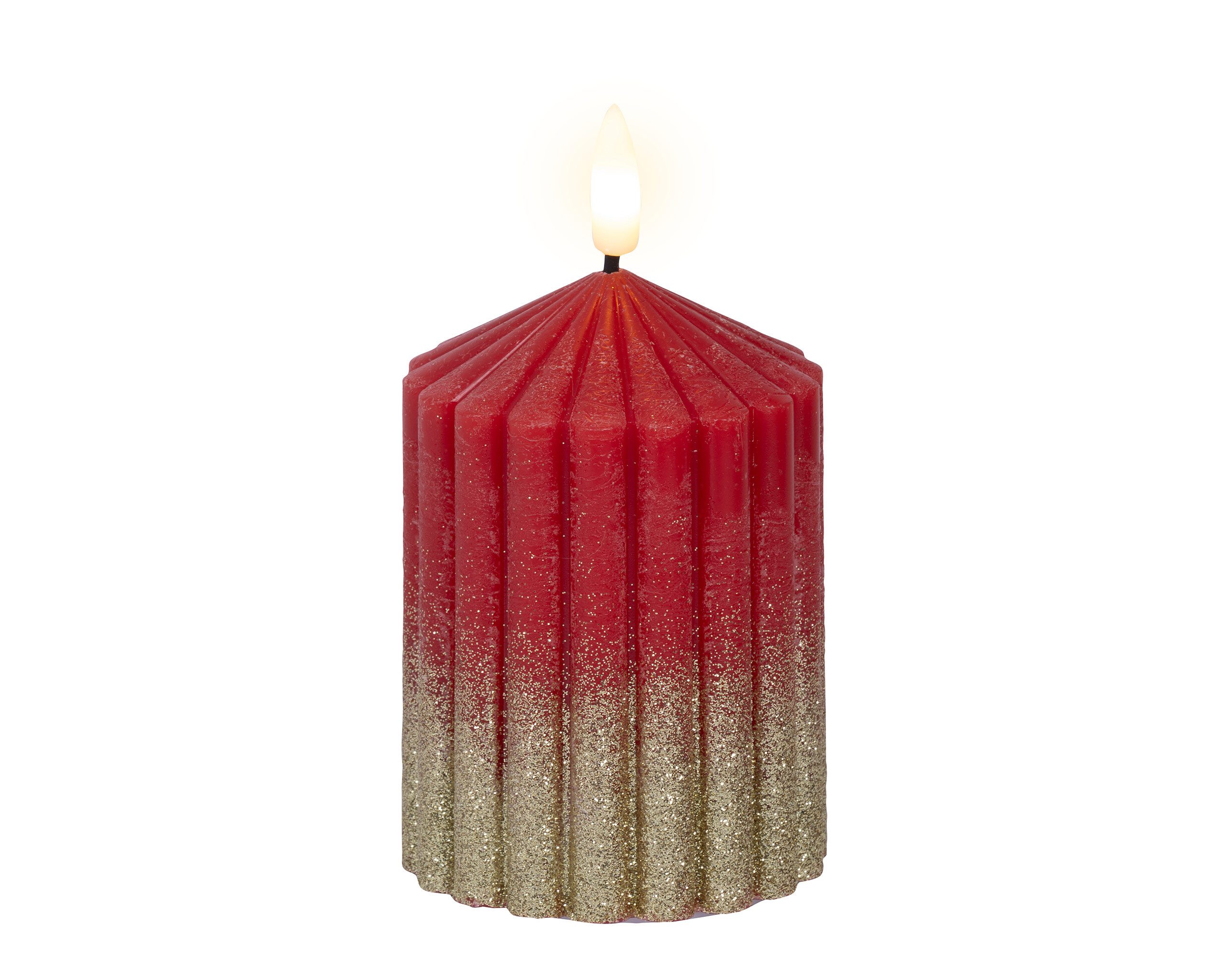 Lumineo LED-Kerze, LED Kerze mit Timerfunktion 7x10cm Wachs gerillt Rot / W günstig online kaufen