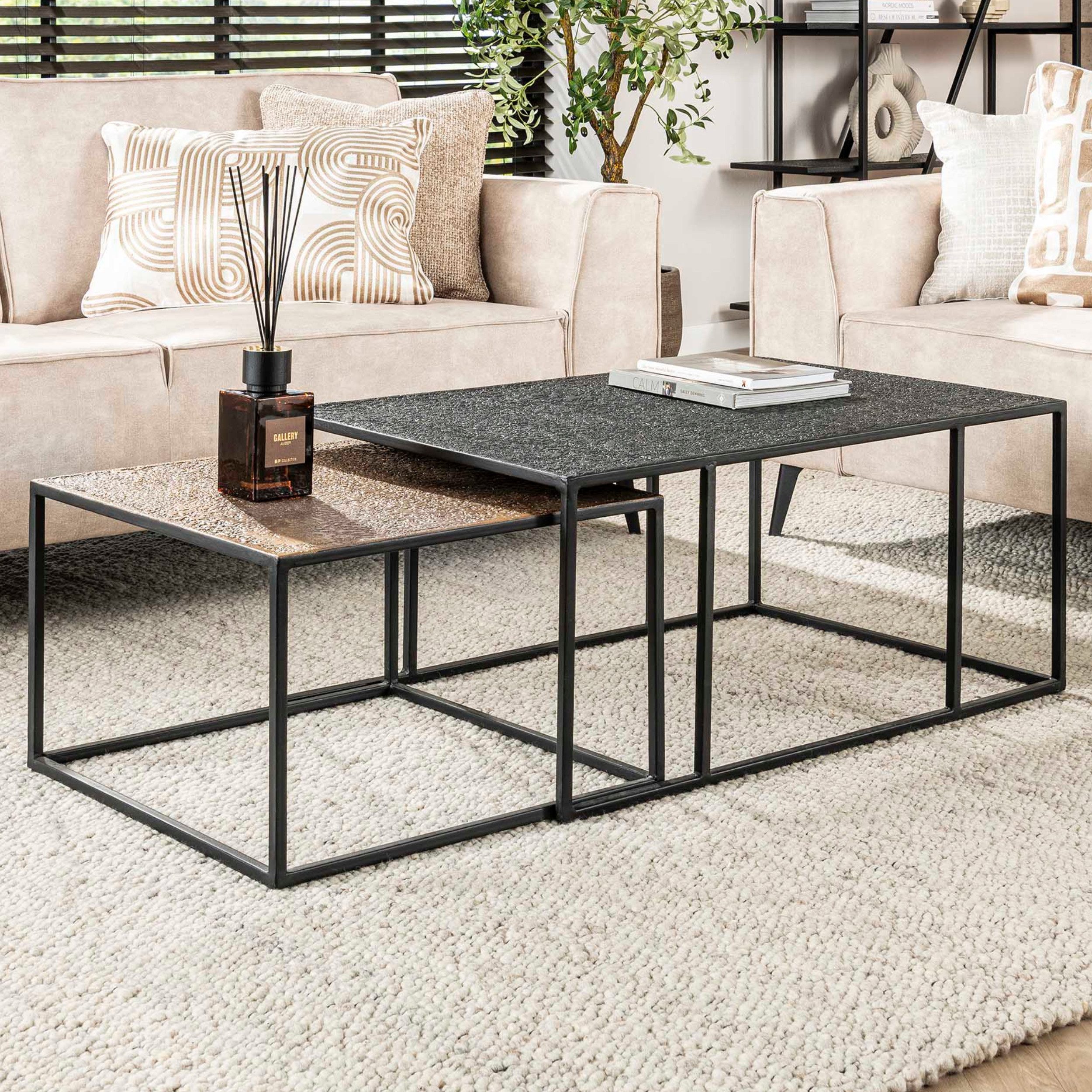 alesvelt Couchtisch Set METALLICO LINEARE Rechteckige Satztische im Bicolor-Metallic-Look (2er-Set), 90x60x40cm, 55x55x36cm, texturiertes Metallic-Design