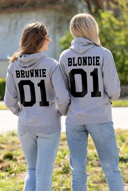 Couples Shop Kapuzenpullover Blondie & Brownie Damen Hoodie Pullover mit lustigem Spruch Print