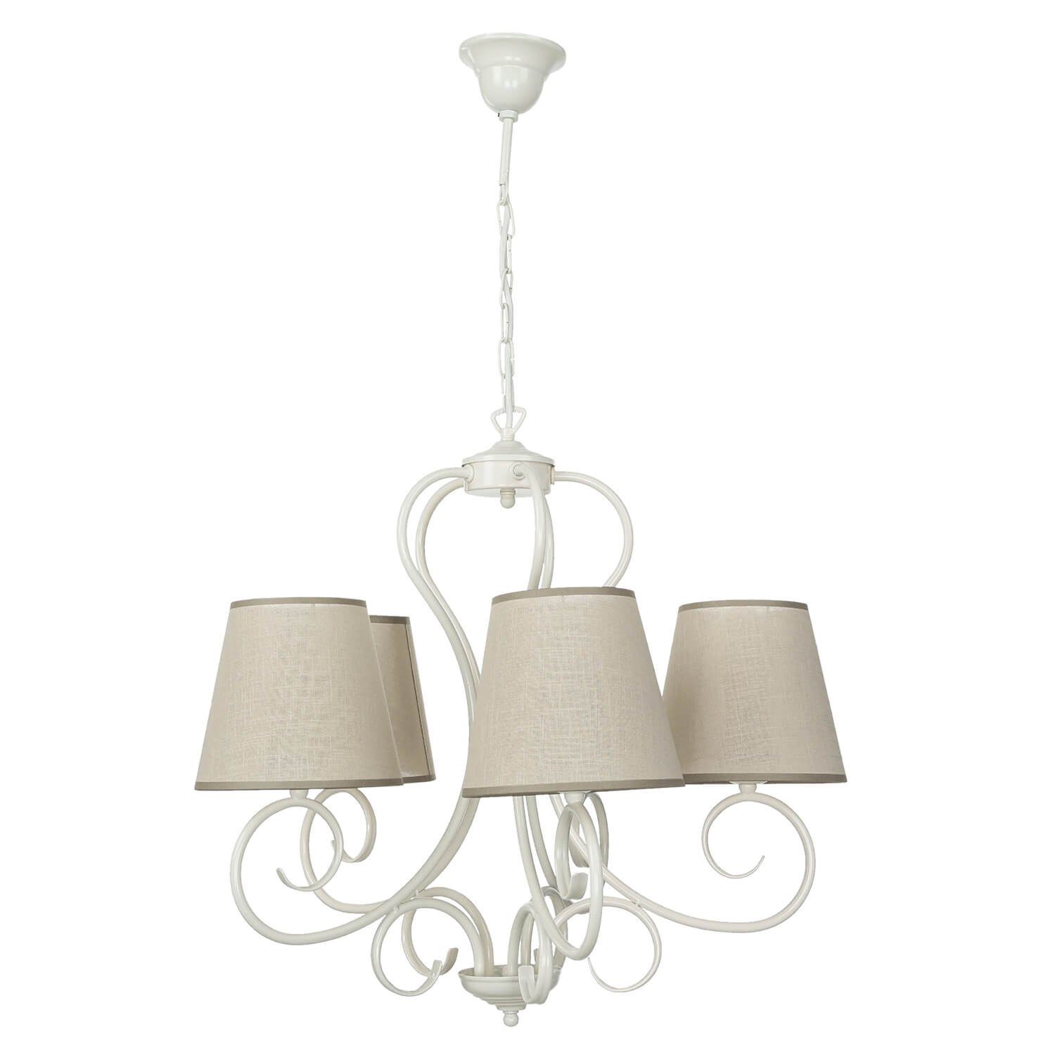 Licht-Erlebnisse Kronleuchter PURATH, ohne Leuchtmittel, elegant Stoffschirm 5-flammig Weiß E27 Beige Pendelleuchte mit