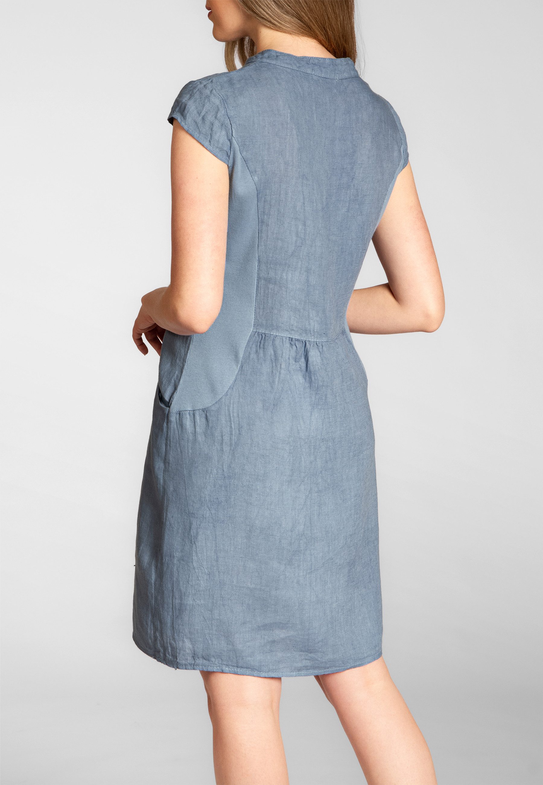 Caspar Sommerkleid SKL040 knielanges Damen Leinenkleid mit Reißverschluss Ausschnitt Luftig leicht, figurumspielende Form, mit seitlichem Jersey-Einsatz