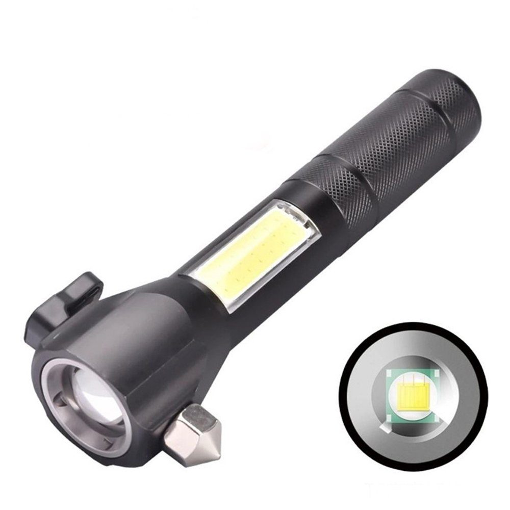 Housruse LED Taschenlampe Multifunktionales starkes Licht Taschenlampe  Selbstverteidigung Außenbeleuchtung Blitz Notfall USB Auto Sicherheitshammer