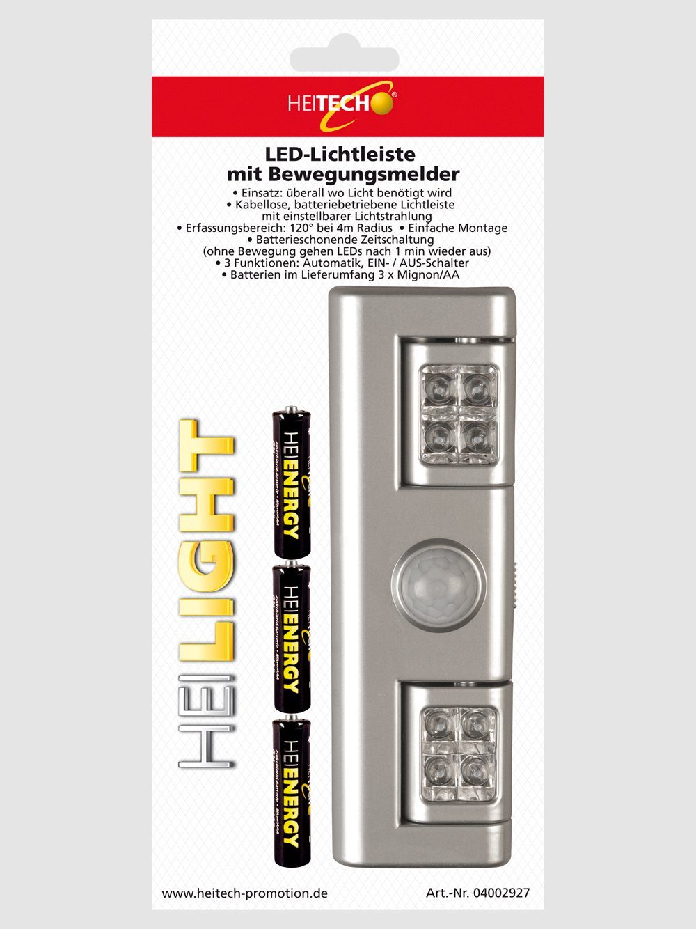 HEITECH LED LED-Lichtleiste mit einstellbar Bewegungsmelder Kabellos, Lichtleiste Wandmontage