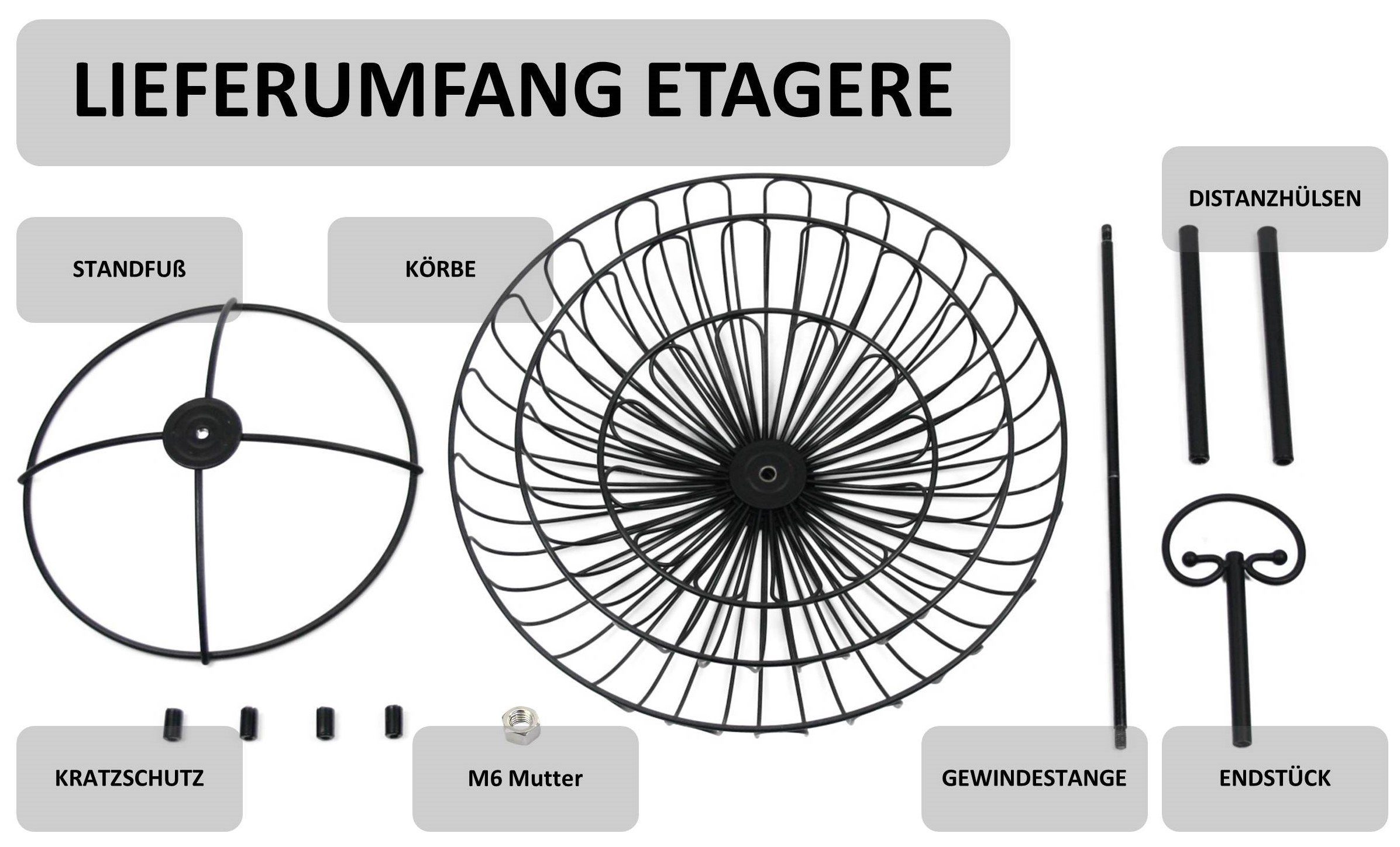 Auroni Etagere Auroni 3- stöckige Etagere schwarz, Metall, Obstschale - Obstkorb - Obst Etagere - schwarz - 3-stöckig – Bild 4 von 5