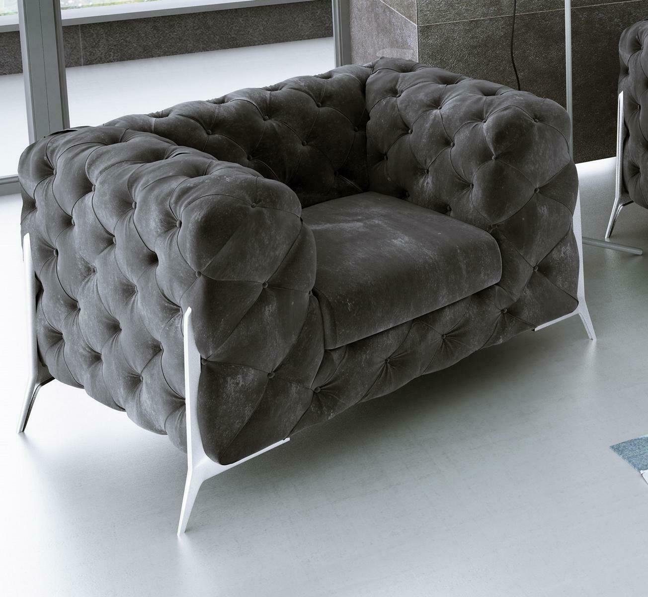 JVmoebel Sofa Lounge Luxus Polster Sitzer Sessel Design Chesterfield, Made in Europe Grau