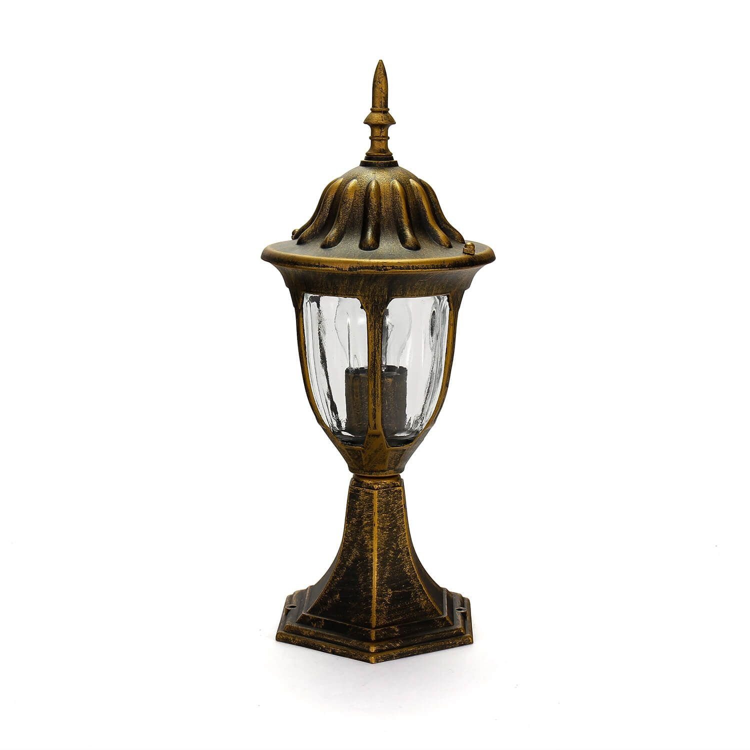 Licht-Erlebnisse Außen-Stehlampe MILANO, ohne Leuchtmittel, Rustikal 43 cm hoch E27 in Gold antik E27 IP43