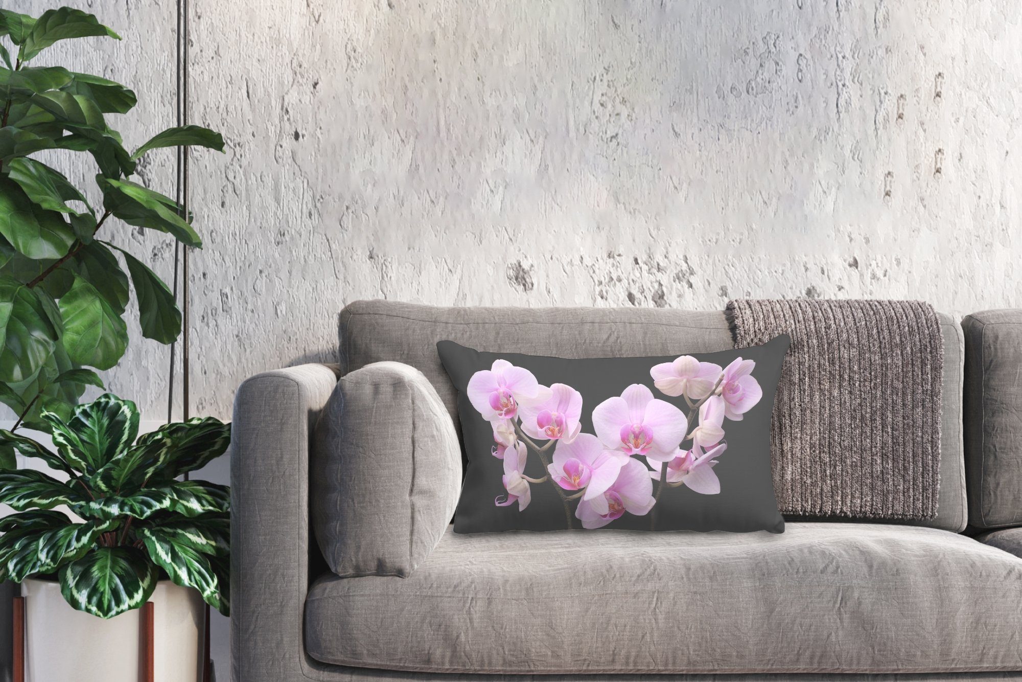 MuchoWow Dekokissen Orchidee - Blumen Rosa - Dekokissen mit Flora, Dekoration, - Zierkissen, Füllung, Wohzimmer Schlafzimmer