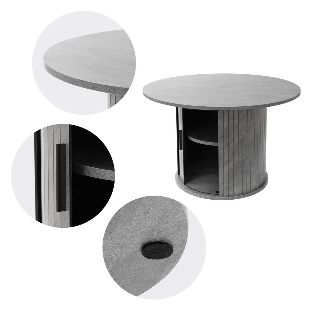 ML-DESIGN Couchtisch Beistelltisch mit Stauraum Kaffeetisch Wohnzimmertisch Rund für Tee, Sofatisch mit Schiebetür 80x80x50 cm Beton-Optik ideal für Wohnzimmer – Bild 5 von 5
