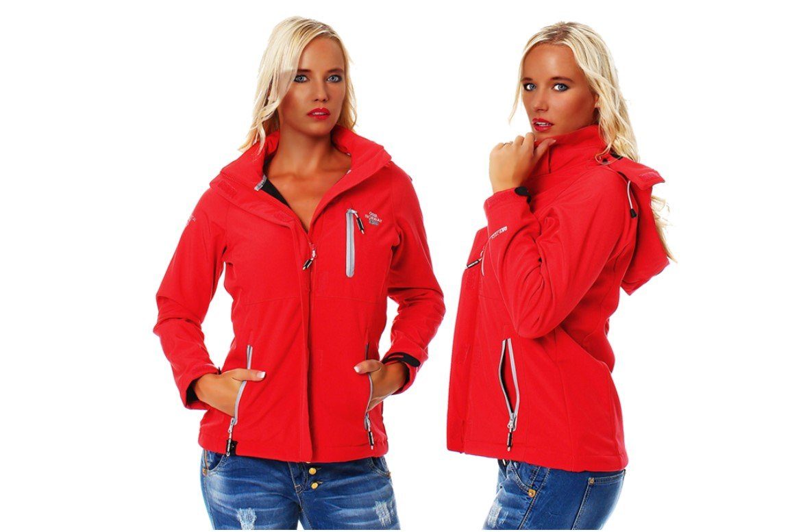 Geographical Norway Softshelljacke Damen Softshell Outdoor Wander Trekking Jacke in Unifarbe, mit abnehmbarer Kapuze, mit Stehkragen