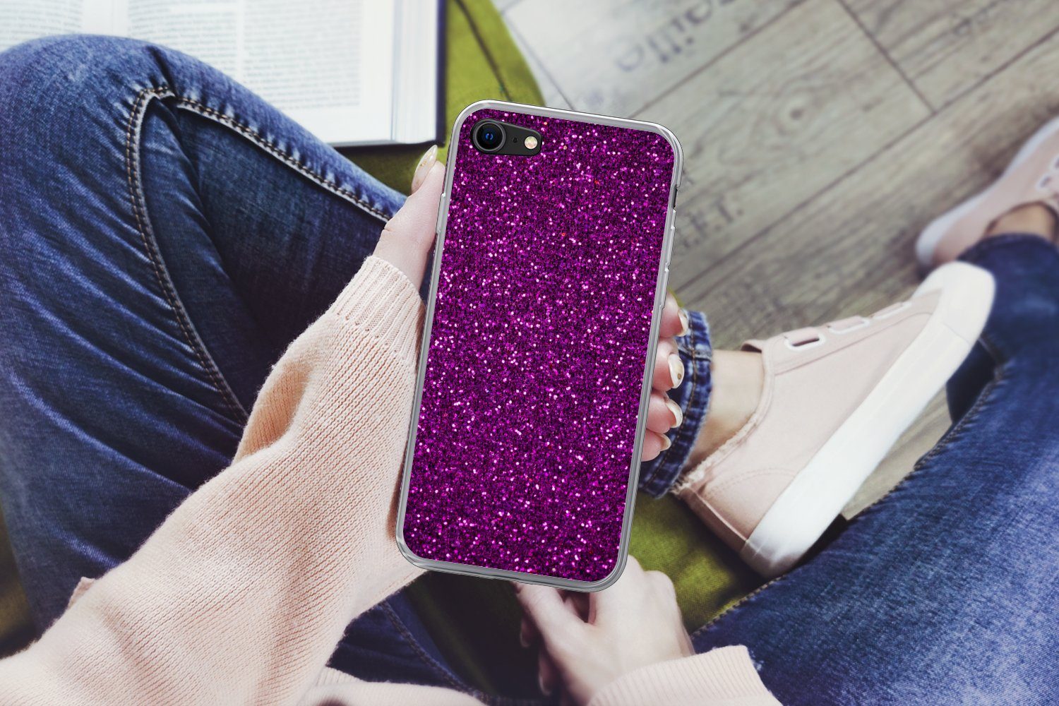 MuchoWow Handyhülle für Apple iPhone 8 Lila - Rosa - Muster - Abstrakt, Smartphone-Bumper, Print, Handy Schutzhülle Dünn