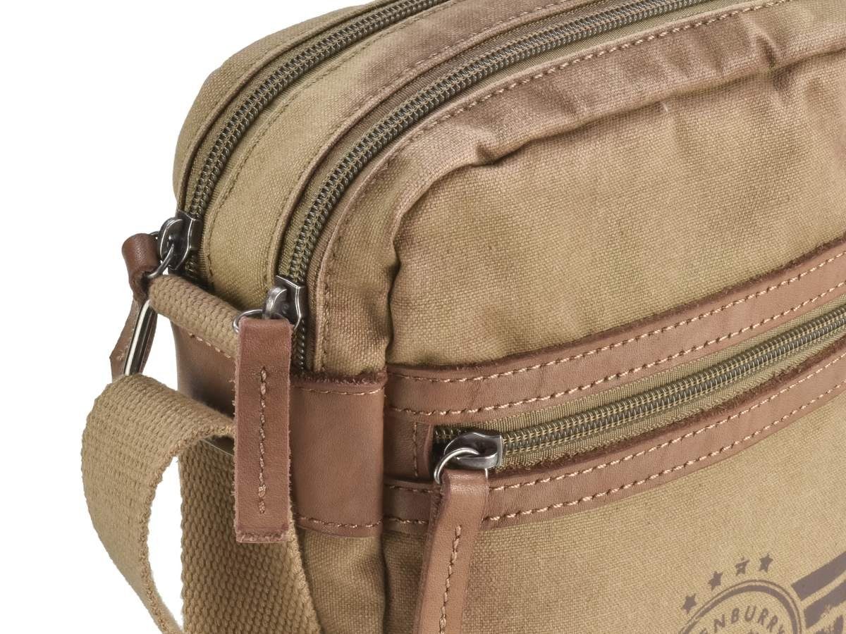 Greenburry Schultertasche Messengerbag, mit Aviator, camel Umhängetasche Lederbesatz 20x22cm, Herrentasche