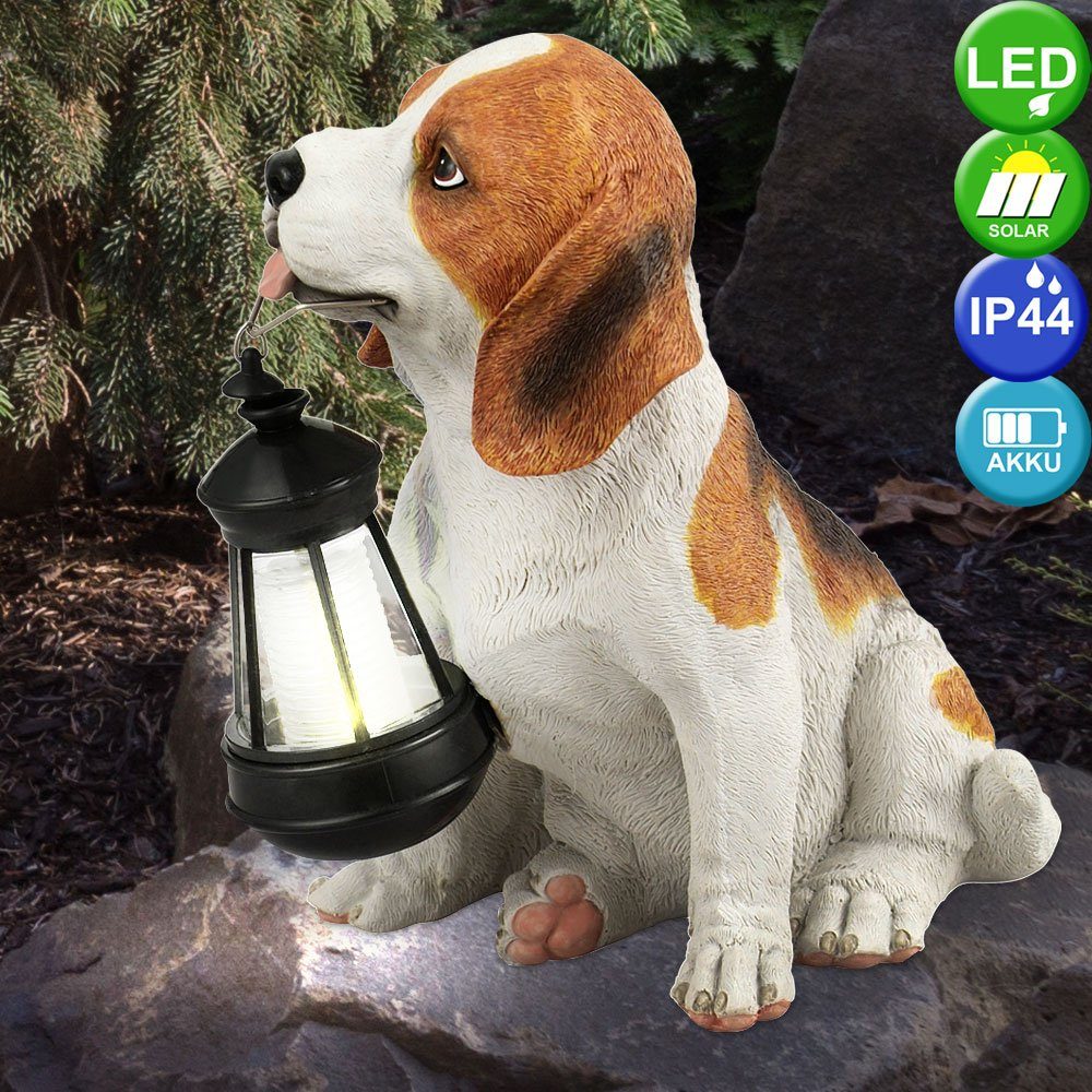 etc-shop LED Dekofigur, LED-Leuchtmittel fest verbaut, Warmweiß, SOLAR LED Außen Hunde-Figur Skulptur Deko Garten Lampe Leuchte Braun