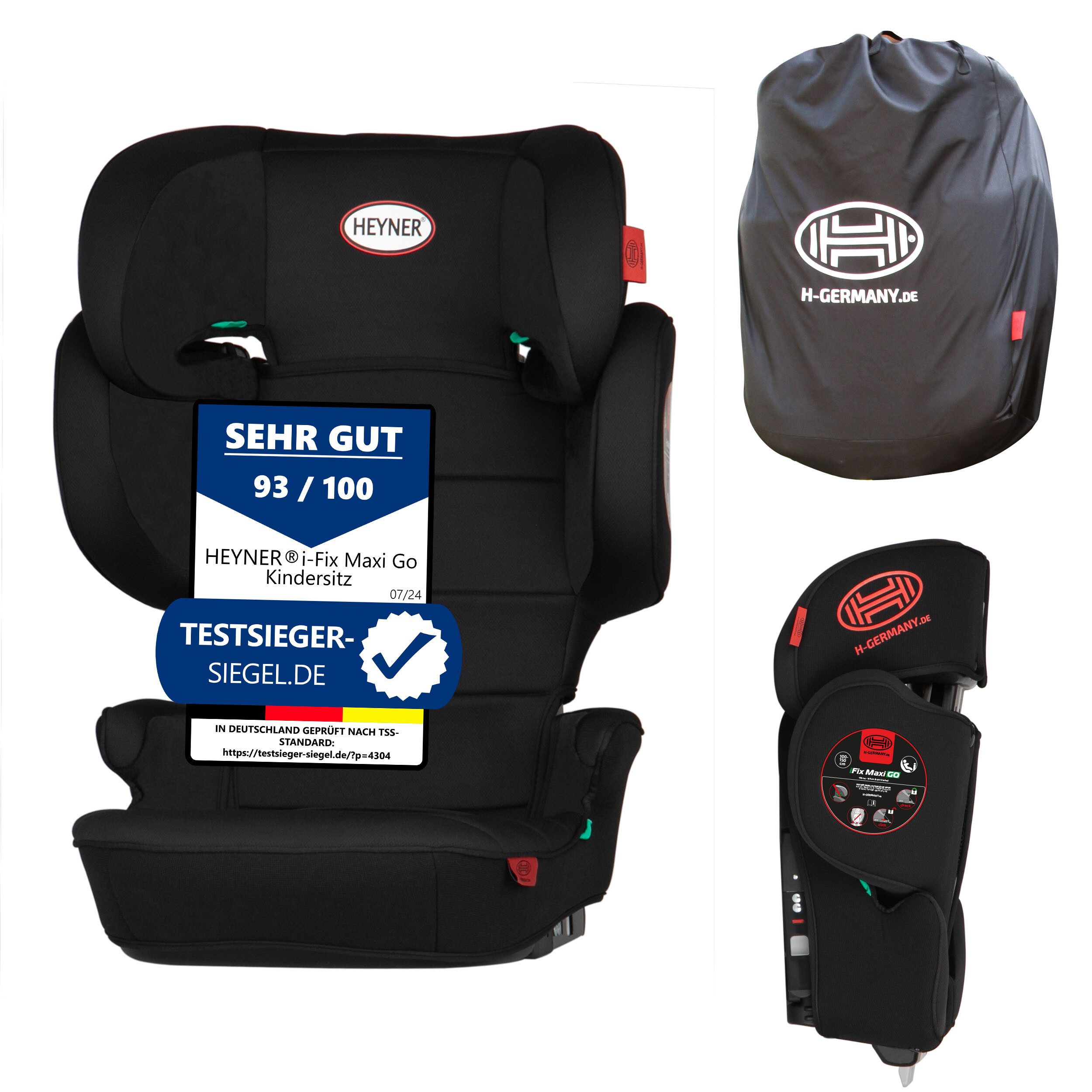 HEYNER Autokindersitz faltbarer Kindersitz mit Isofix + Tasche und 14-Fach verstellbarer Kop, ab: ab 4 Jahren, (Set)