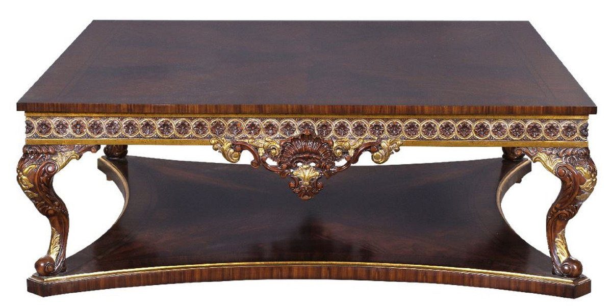 - Casa Tisch Edel Braun Couchtisch Barock / Massivholz Luxus Barock Couchtisch Barockstil Gold Handgefertigter Prunkvoll & Padrino Möbel im - -