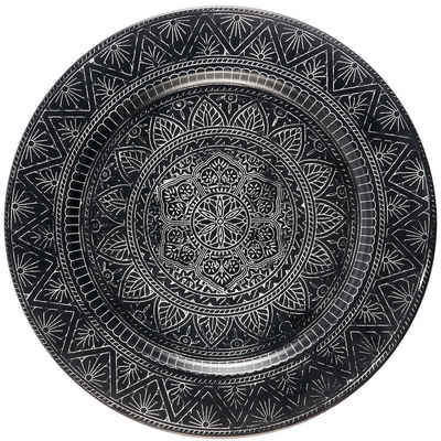 Marrakesch Orient & Mediterran Interior Tablett Orientalisches rundes Tablett aus Metall Manar 35cm, Handarbeit
