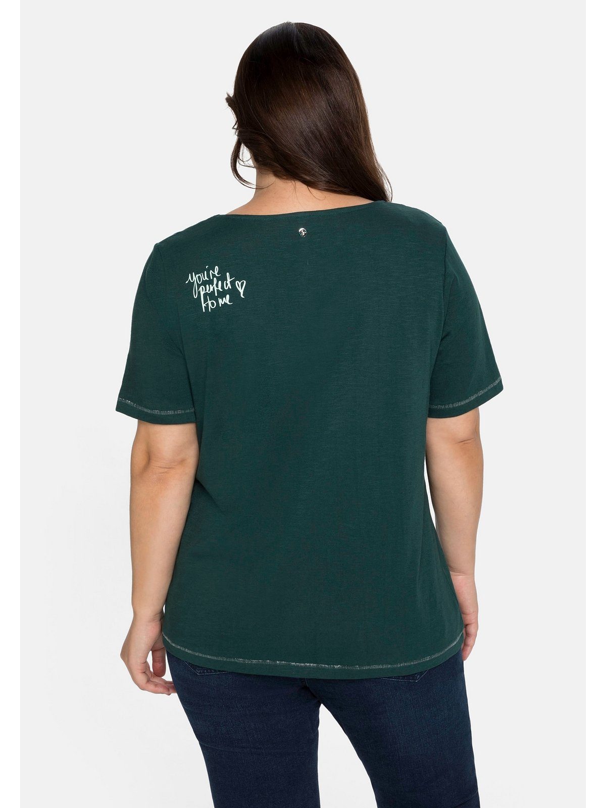 Sheego T-Shirt Große der Schulter Print mit auf hinten tiefgrün Größen