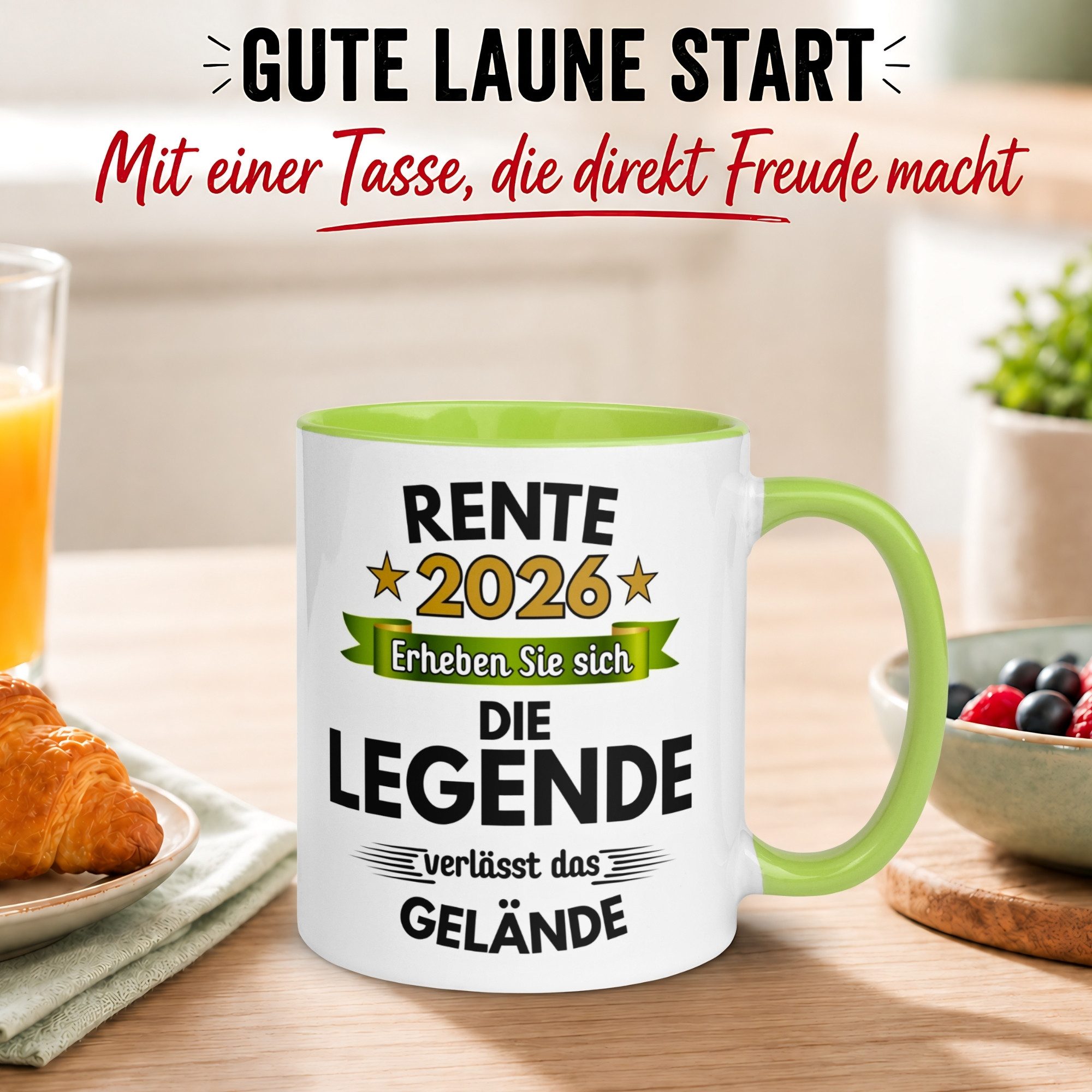 Momentals Tasse Rente – „Die Legende verlässt das Gelände“ – Geschenk zum Rentenbeginn, Gratis Versand · Links-&Rechtshänder · Spülmaschinenfest