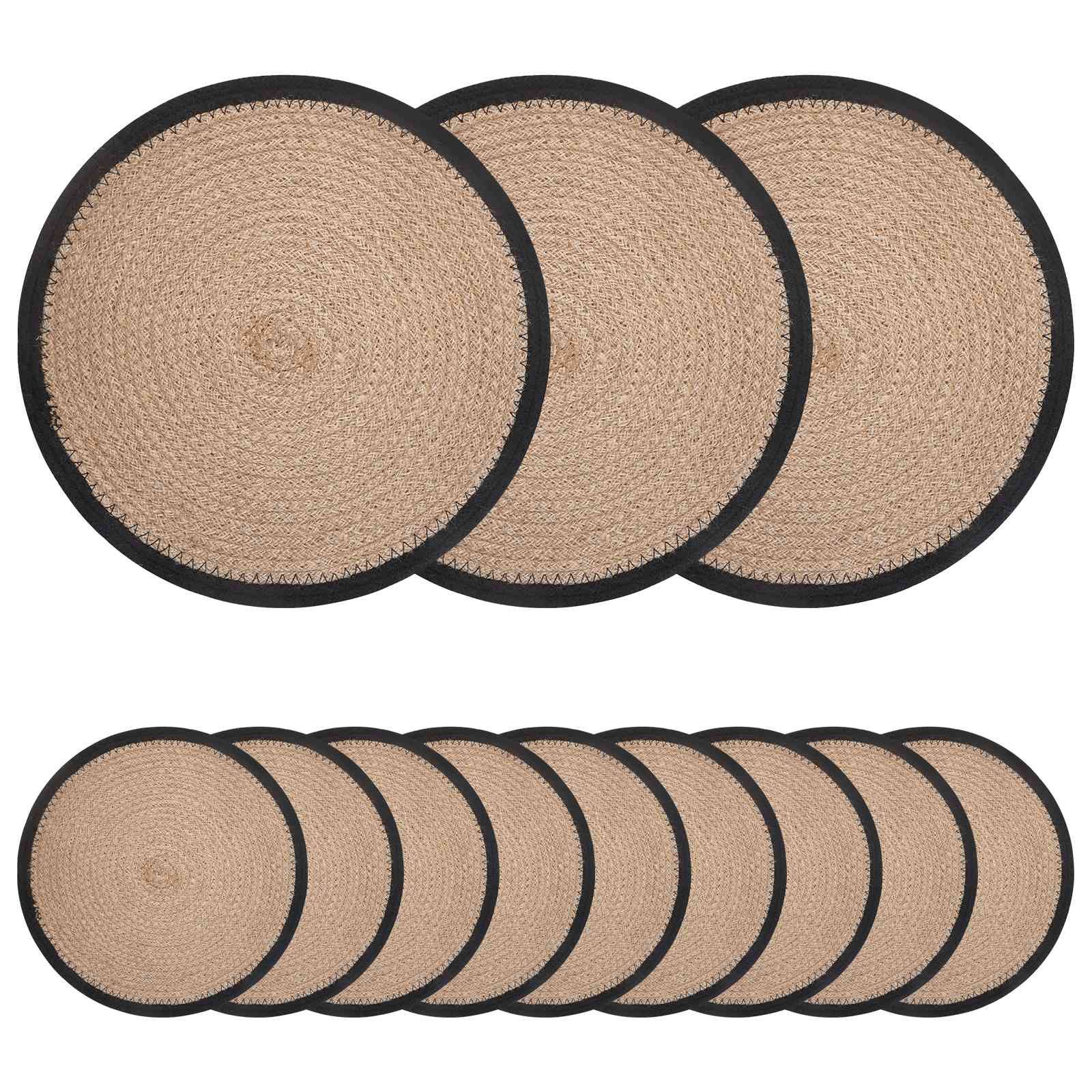 vidaXL Platzteller 30 cm Jute Platzsets 12 pcs Natürlich und Schwarz Ø 30 cm