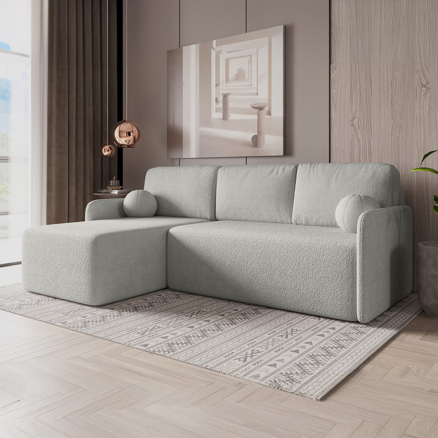 Björn&Schiller Ecksofa Schlafsofa mit Bettkasten, 212x92x142cm, 3 Sitzer, pflegeleicht Bezug, bequemes Sofa mit Schlaffunktion für Wohnzimmer, Schlafcouch