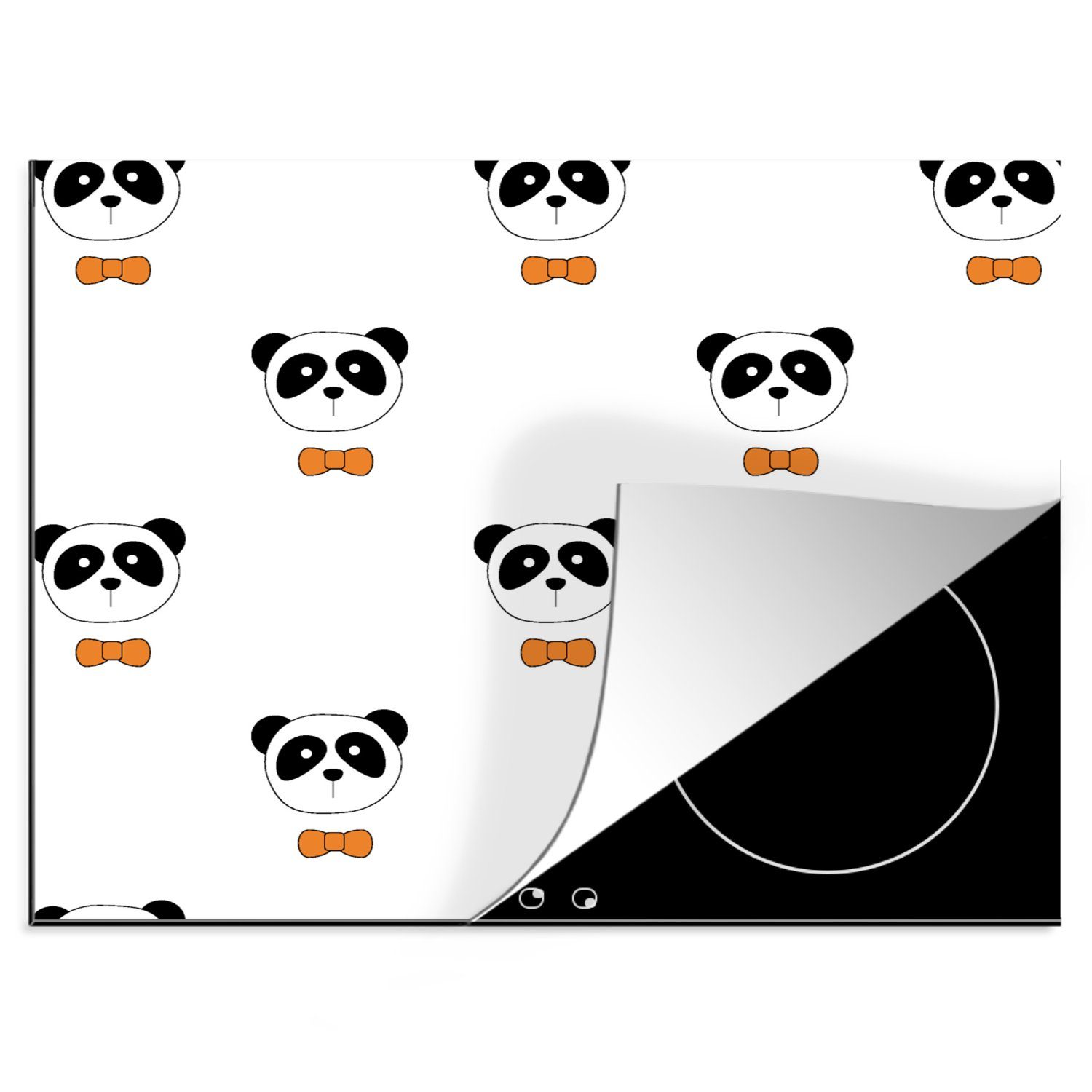 MuchoWow Vinyl, - Arbeitsfläche - Herdblende-/Abdeckplatte cm, 60x52 Ceranfeldabdeckung Weiß tlg), Schwarz nutzbar, (1 Mobile Muster, - Panda