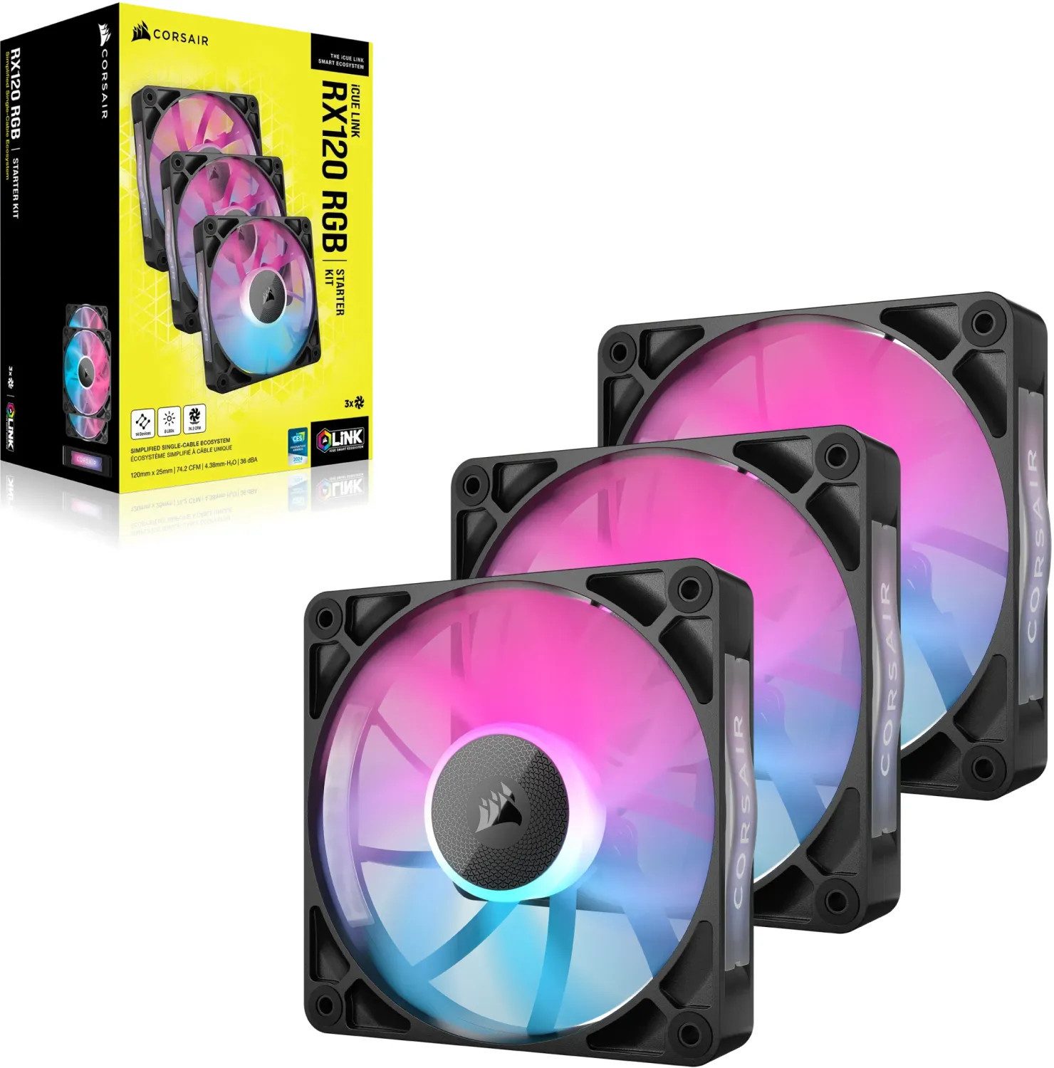 CPU Kühler iCUE LINK RX120 RGB 120-mm-PWM-Lüfter-Dreier-Starter-Kit