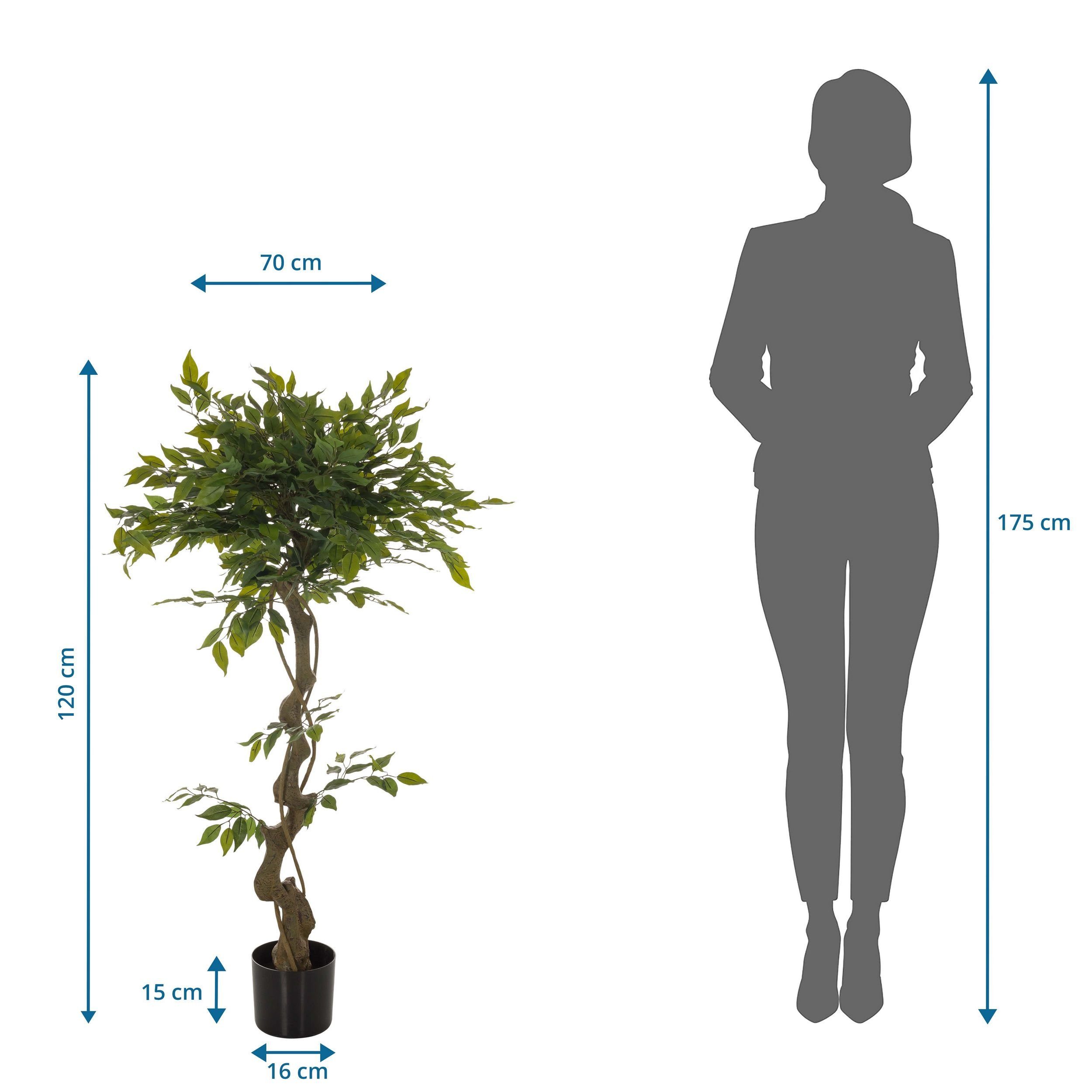 Kunstpflanze: 120 außen Birkenfeige innen- Zimmerpflanze Pflanzen, cm, Künstliche Ficus bümö, und / für grün Deko Höhe