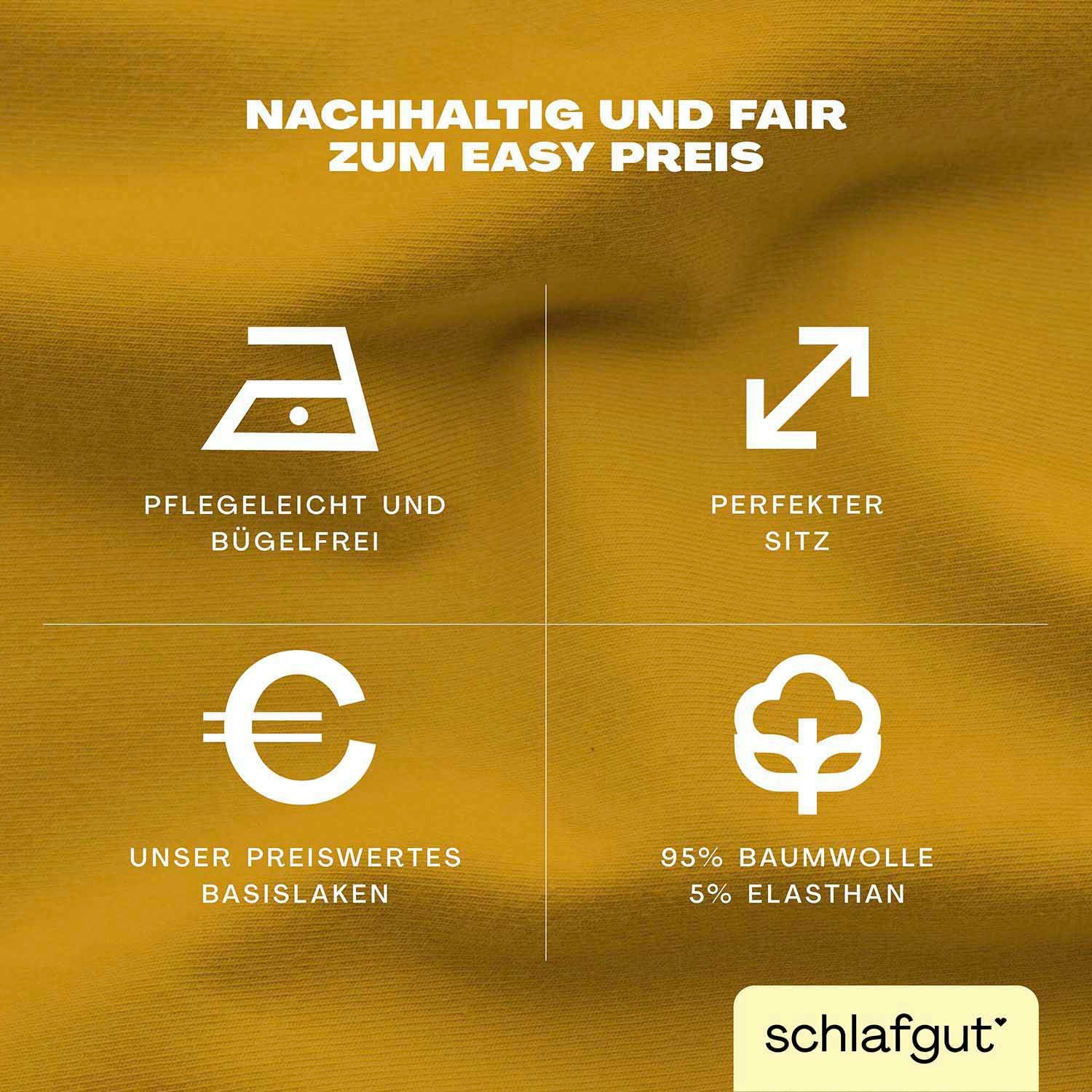Schlafgut Spannbettlaken EASY JERSEY ELASTHAN Bettlaken, 170 g/m², 95% Baumwolle, 5% Elasthan, Jersey, Gummizug: rundum, (1 Stück), Spannbettlaken bis 30 cm Höhe, bügelfrei, pflegeleicht, perfekter Sitz