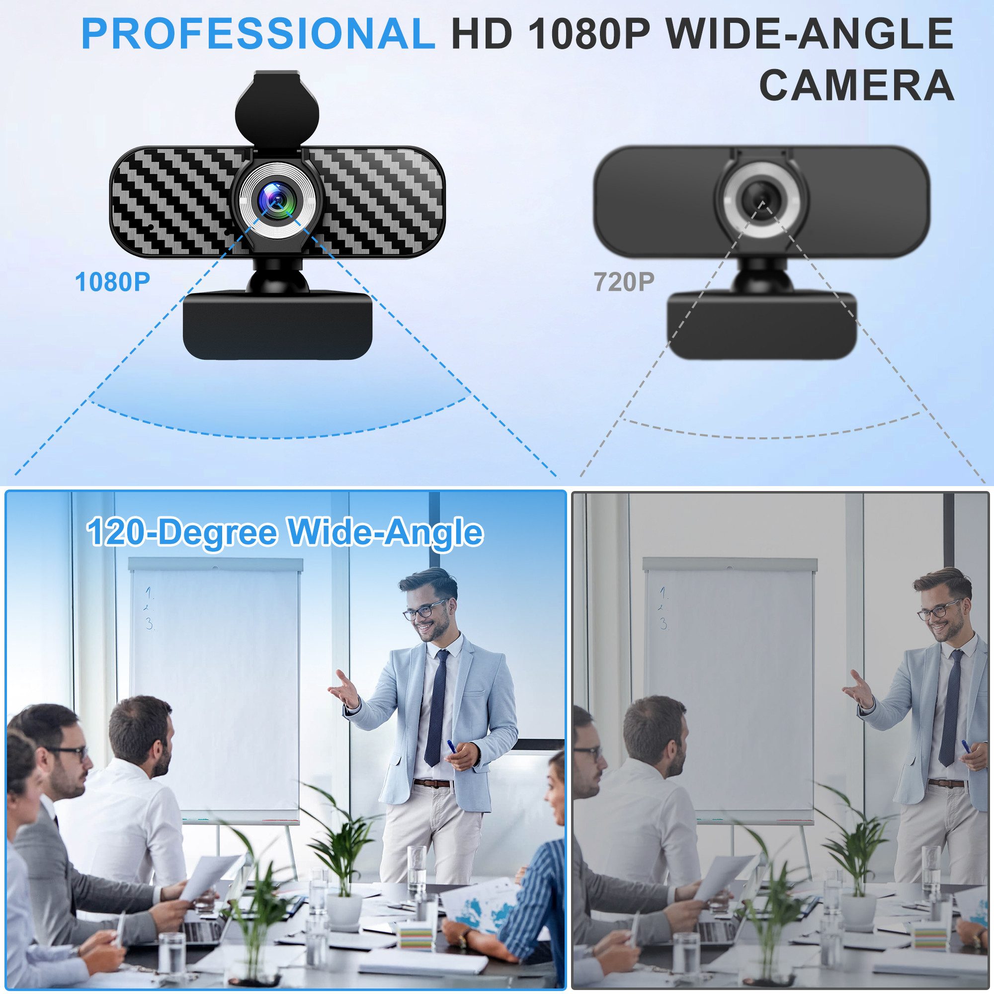 ibettertec 1080P Full HD Webcam,USB Webcam,Full HD-Webcam,mit mikrofon Full HD-Webcam (WLAN (Wi-Fi), Mini Plug and Play für Desktop & Notebook, USB Kamera Web Cam für YouTube,Skype,Xbox(Weiß/Warmes Licht)-notfall)