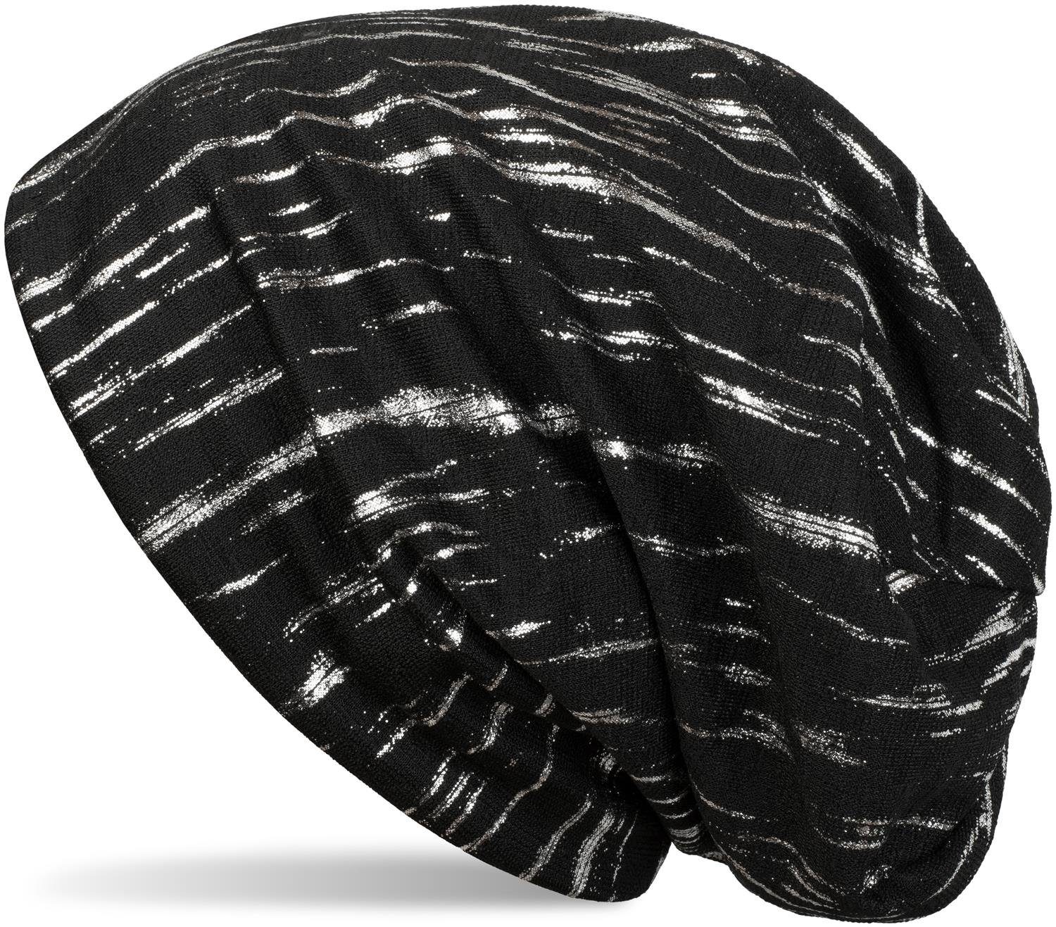 styleBREAKER Beanie (1-St) Beanie mit Metallic Streifen Print Schwarz