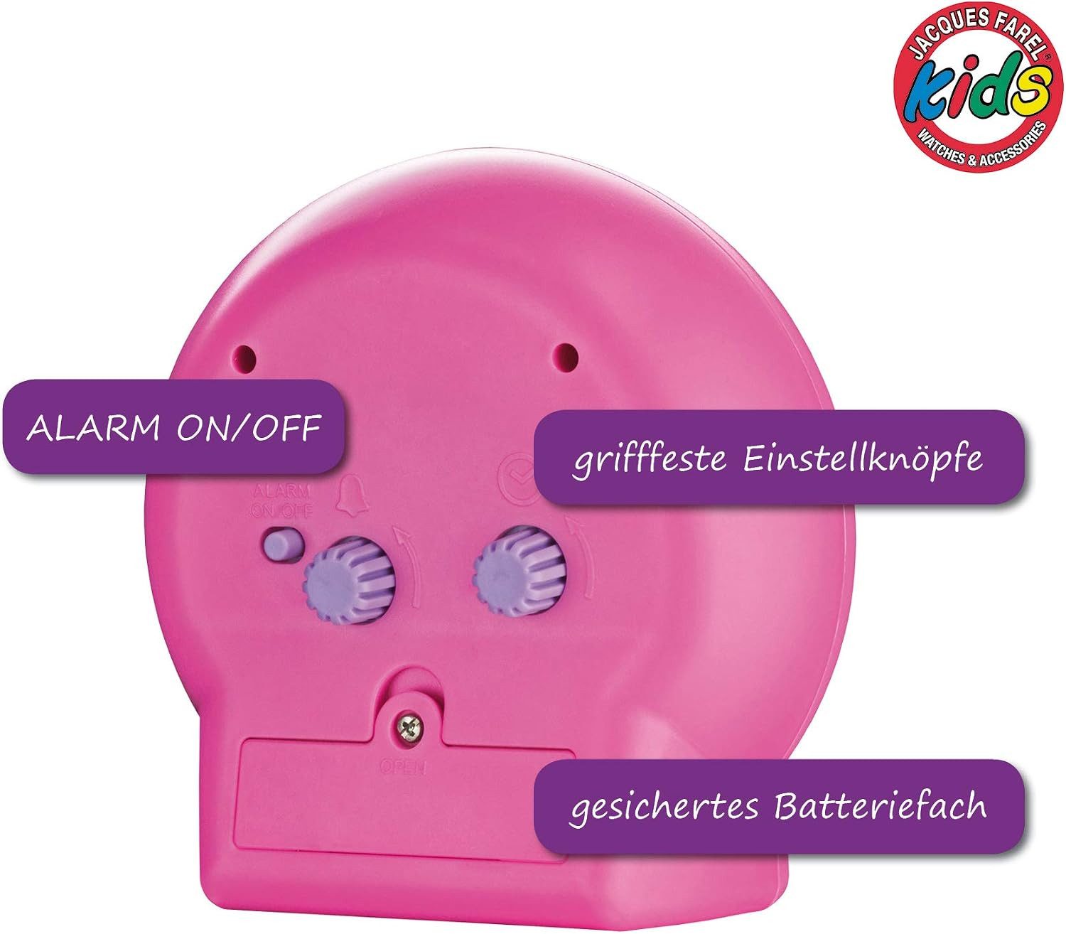 Jacques Farel Kinderwecker ACN313 Lernwecker Mädchen ohne Ticken rosa pink bunt Blumen Schmetterlinge – Bild 5 von 5