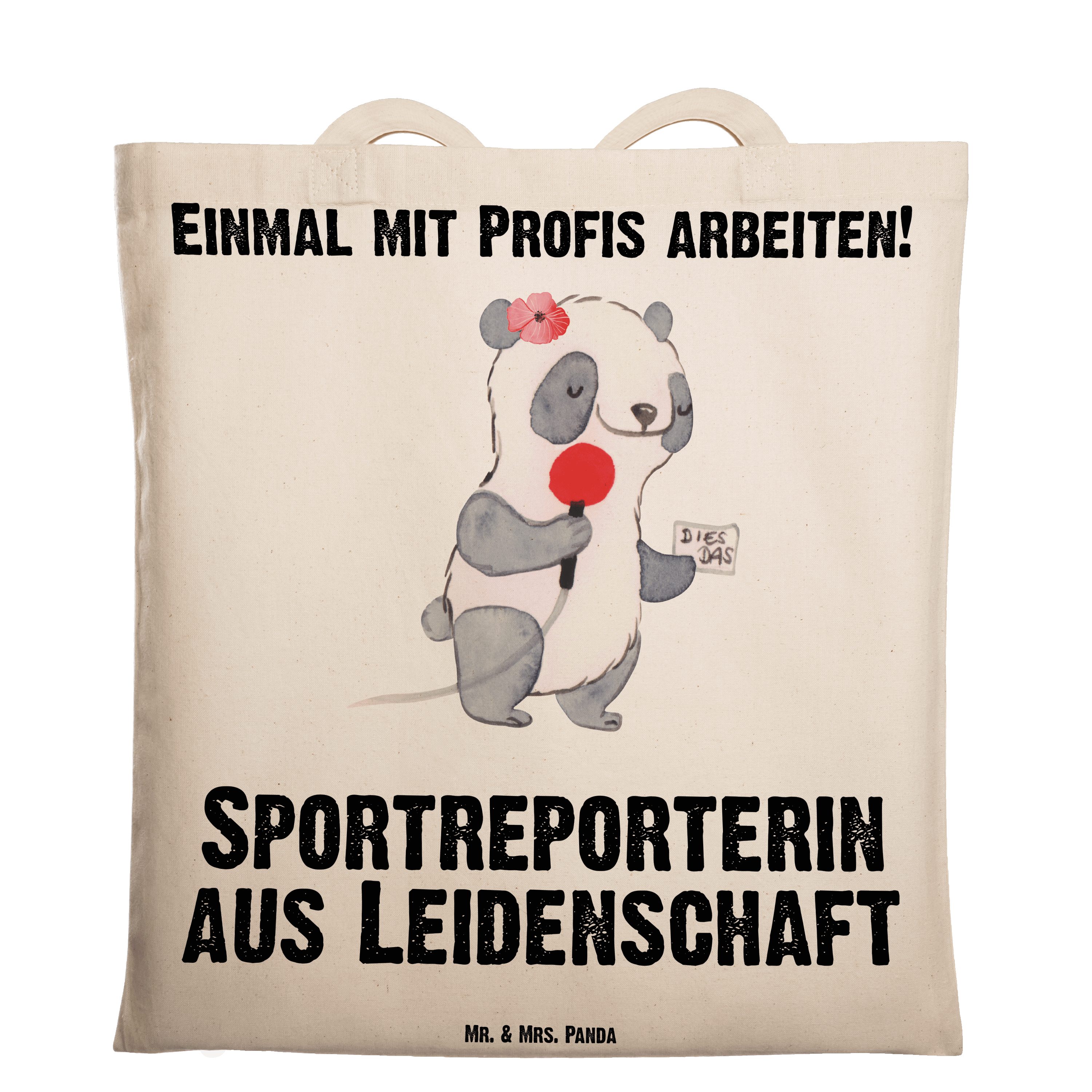 Mr. & Mrs. Panda Tragetasche Sportreporterin aus Leidenschaft - Transparent - Geschenk, Firma, Sto (1-tlg)