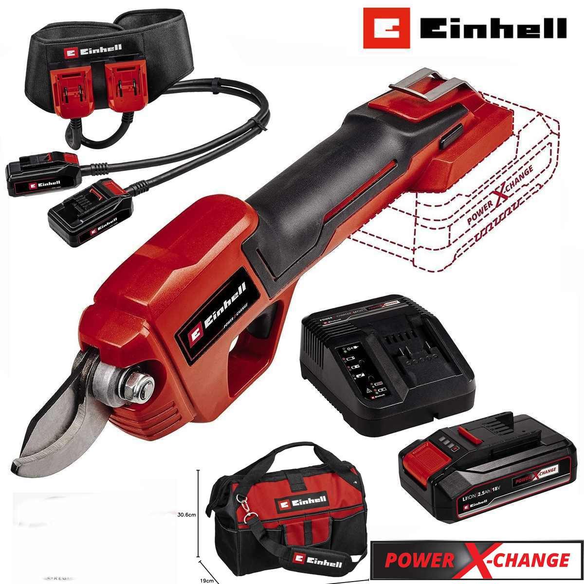 Einhell Akku-Astschere Astschere GE-LS 18 Li-18 V Akku 2.5 Ah, Ladegerät,Akkugürtel, Tasche