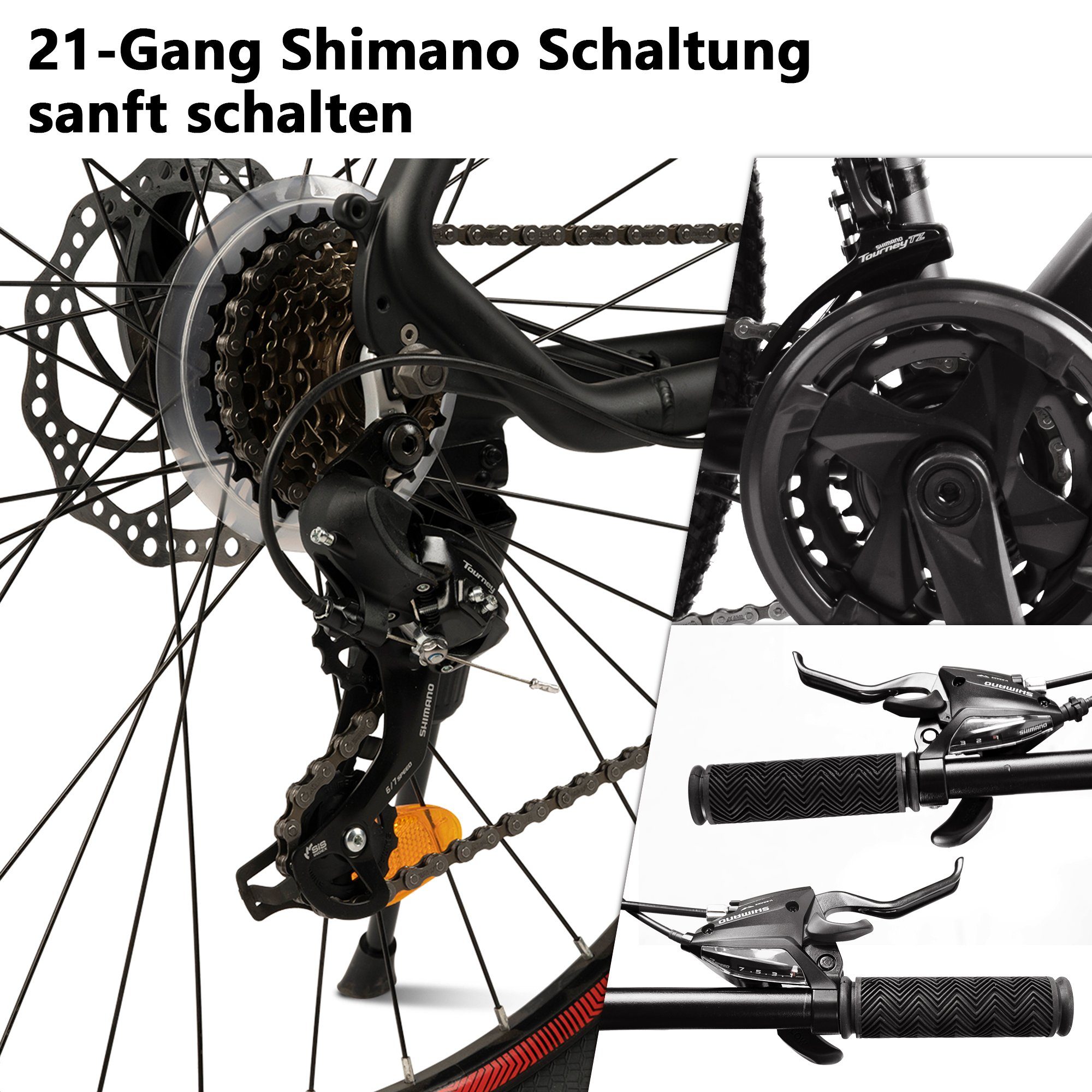 CARPAT SPORT Mountainbike 27,5 29 Zoll MTB Fahrrad für Herren Damen, 21 Gang Shimano TZ Tourney Schaltwerk, Kettenschaltung, (Aluminium Rahmen, Mechanische Scheibenbremse), Hardtail Fahrrad