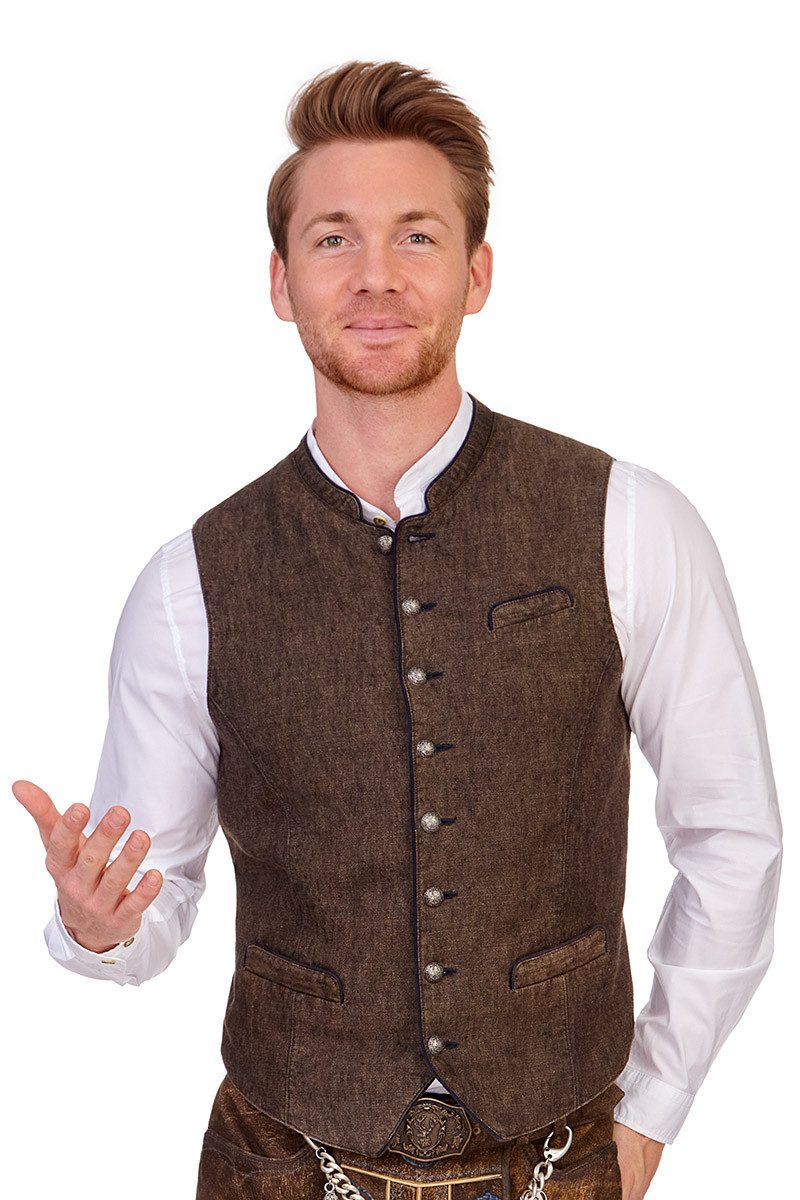 Spieth & Wensky Trachtenweste Leinenweste - PINTO - dunkelblau, dunkelbraun günstig online kaufen