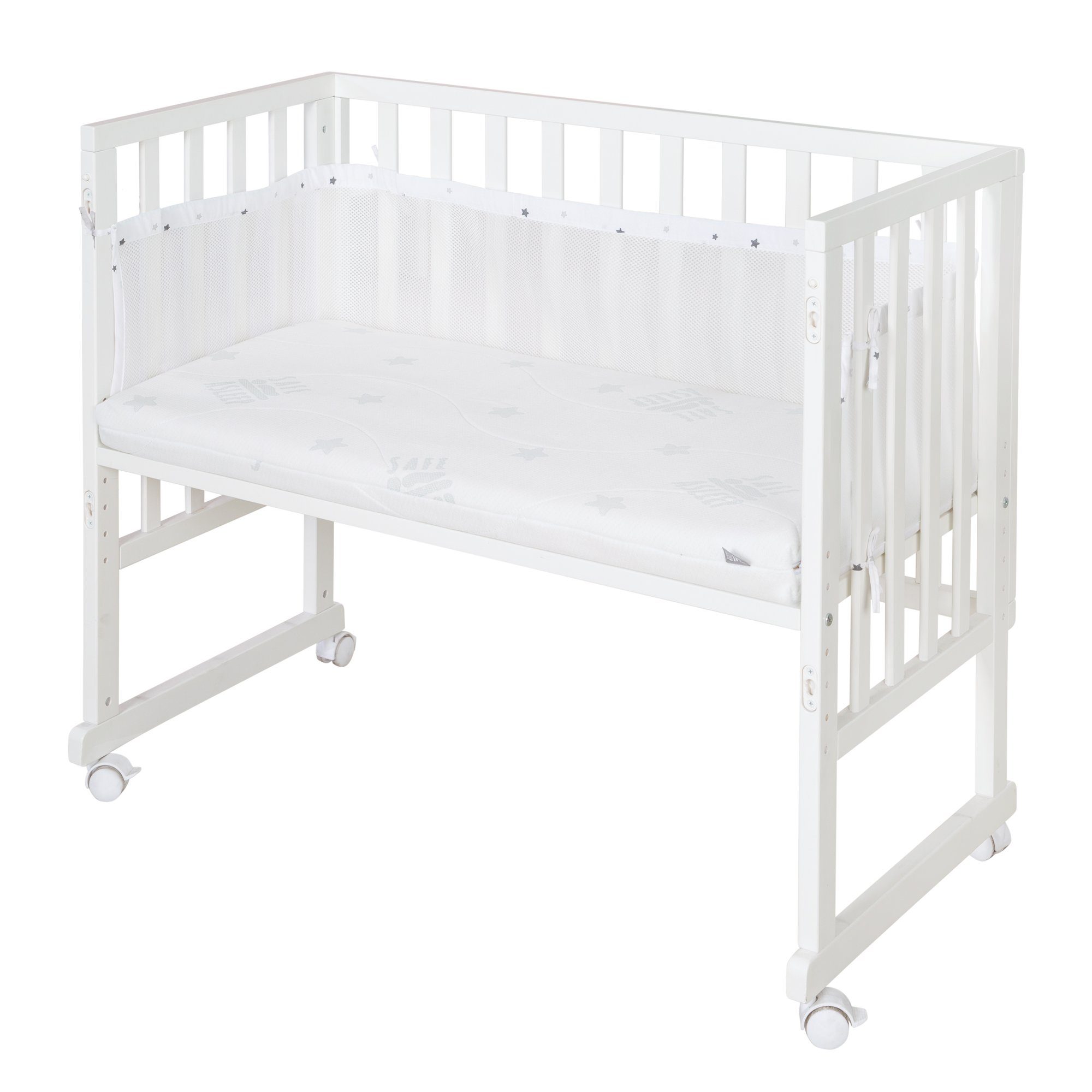 roba® Beistellbett Sternenzauber - Stubenwagen - atmungsaktiv - für sicheren Schlaf, Stubenbett höhenverstellbar inkl. Matratze, Canvas Barriere & Nestchen – Bild 3 von 5