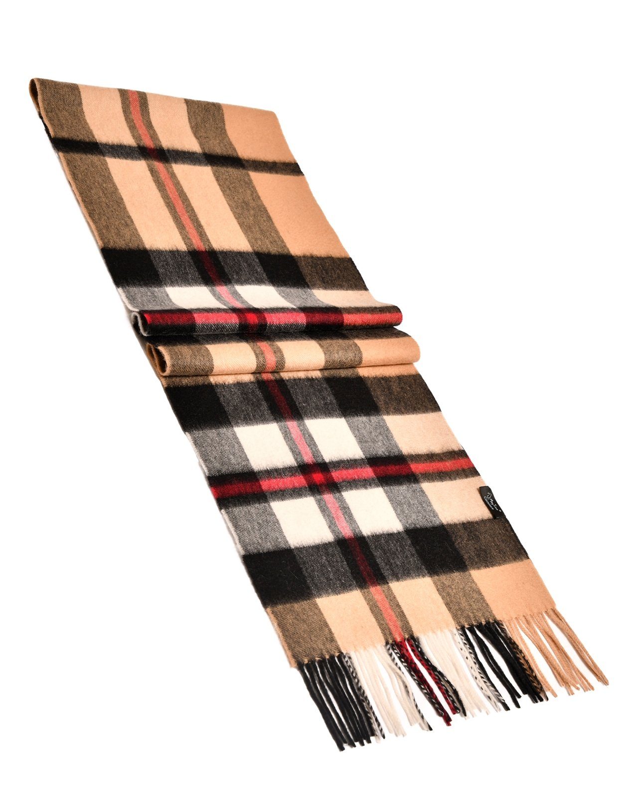 MayTree Kaschmirschal Unisex, 180 x 30cm, mit Fransen, kariert Tartan Camel günstig online kaufen