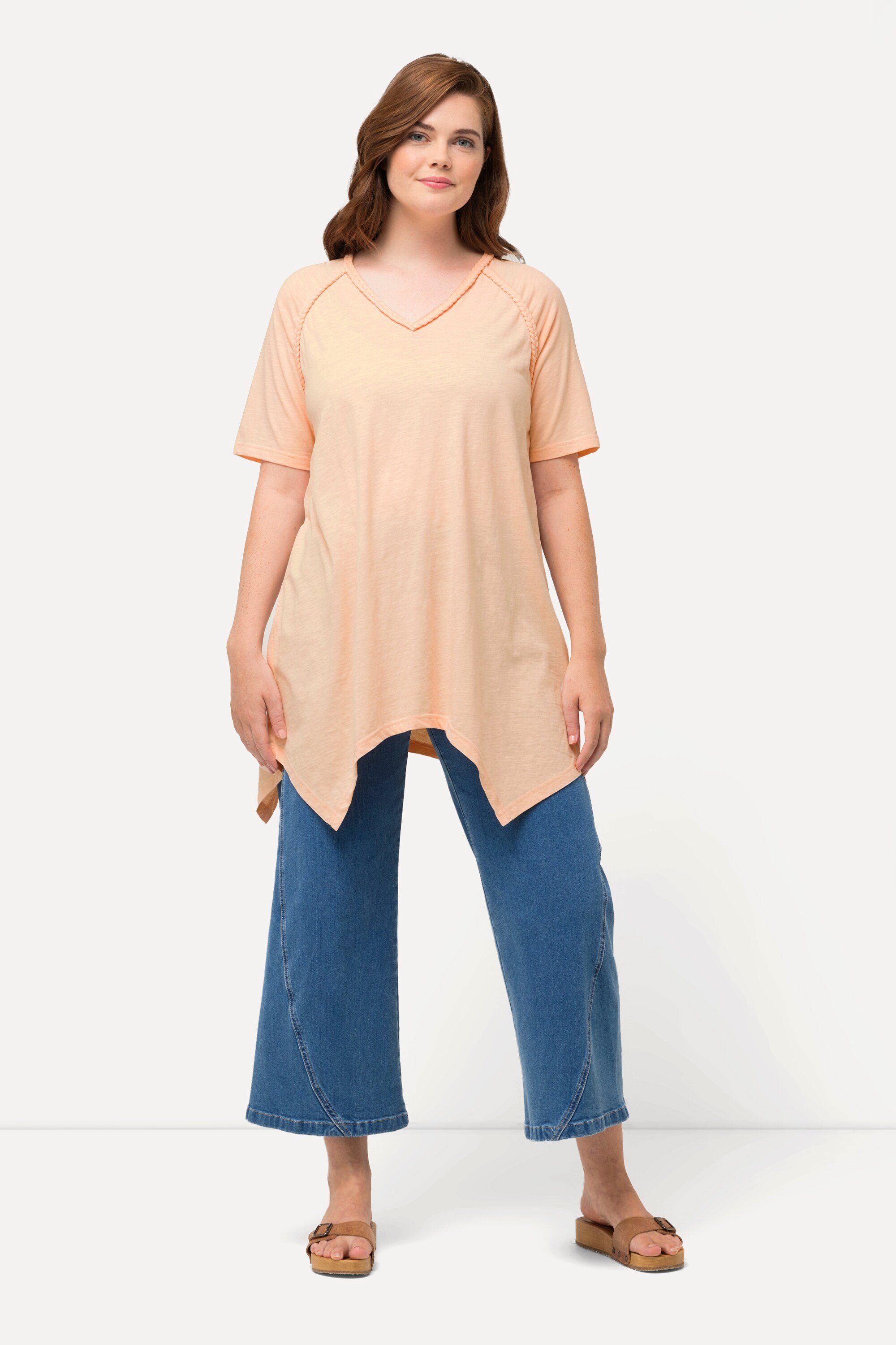 Ulla Popken Longshirt T-Shirt Zipfelsaum V-Ausschnitt günstig online kaufen