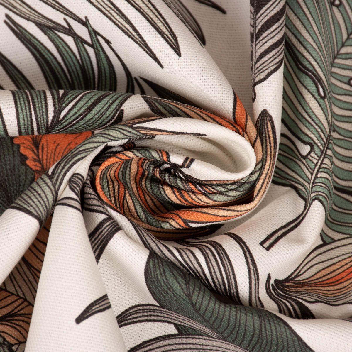 SCHÖNER LEBEN. Vorhang SCHÖNER LEBEN. Vorhang Retro Blätter Blumen weiß orange braun 245cm, Smokband, blickdicht, Baumwolle, handmade