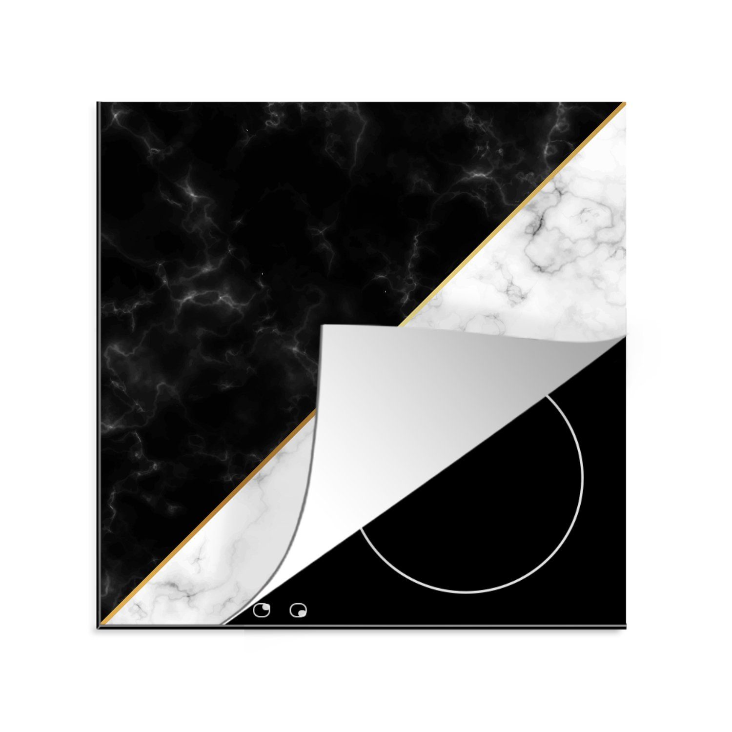Ceranfeldabdeckung, Weiß Vinyl, - Arbeitsplatte Schwarz Gold, Marmor für Herdblende-/Abdeckplatte cm, (1 tlg), MuchoWow - küche 78x78 -