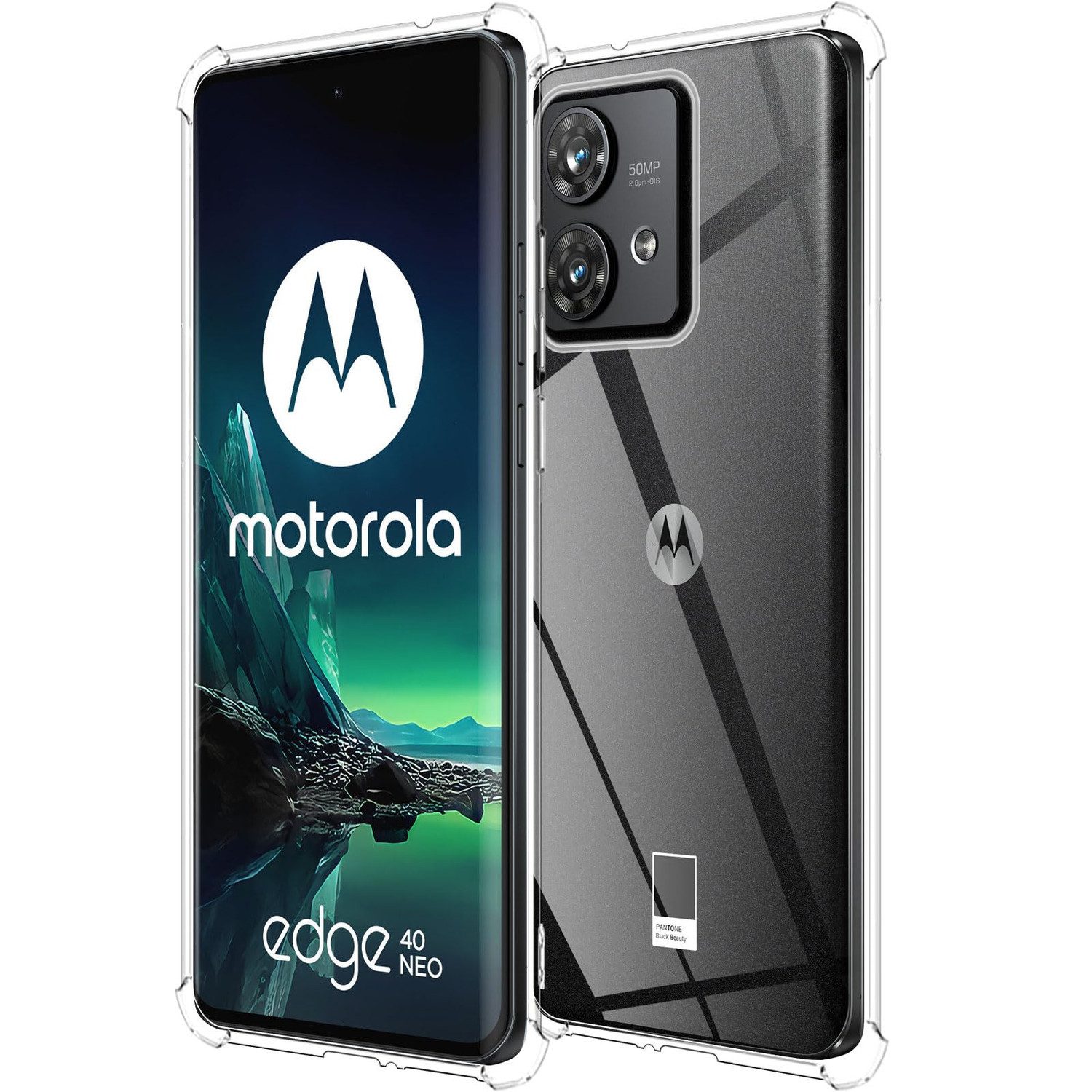 Wigento Handyhülle Für Motorola Edge 40 Neo Schock TPU Schutz Handy Hülle Transparent