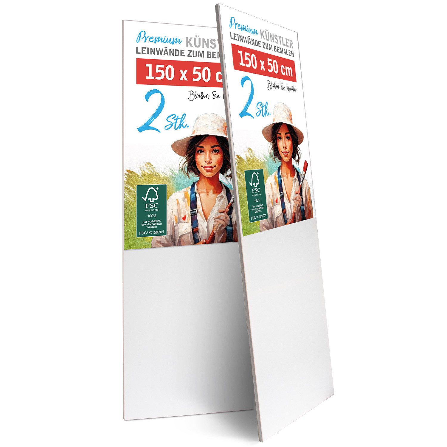 M MERCEO Leinwand, 2er-Set Leinwand 50x150cm (zum Bemalen, Baumwolle, Keilrahmen,280g/m)