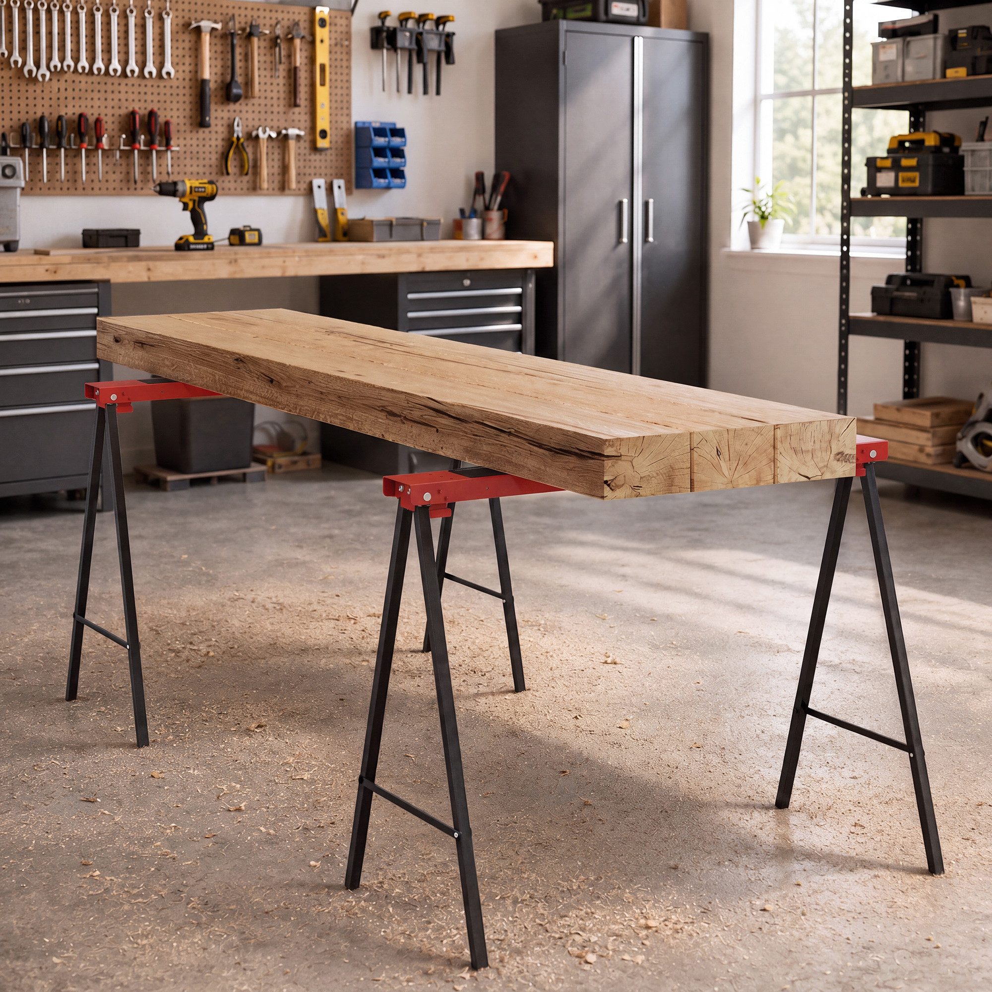 Durhand Sägebock Arbeitsbock Klappbock, 250kg Belastbarkeit, 2er Set, 250 kg max. Belastbarkeit, 0 cm max. Stammdurchmesser, (Arbeitsbock, 2-St., Unterstellbock), Metall Rot 99,5 x 50 x 76 cm