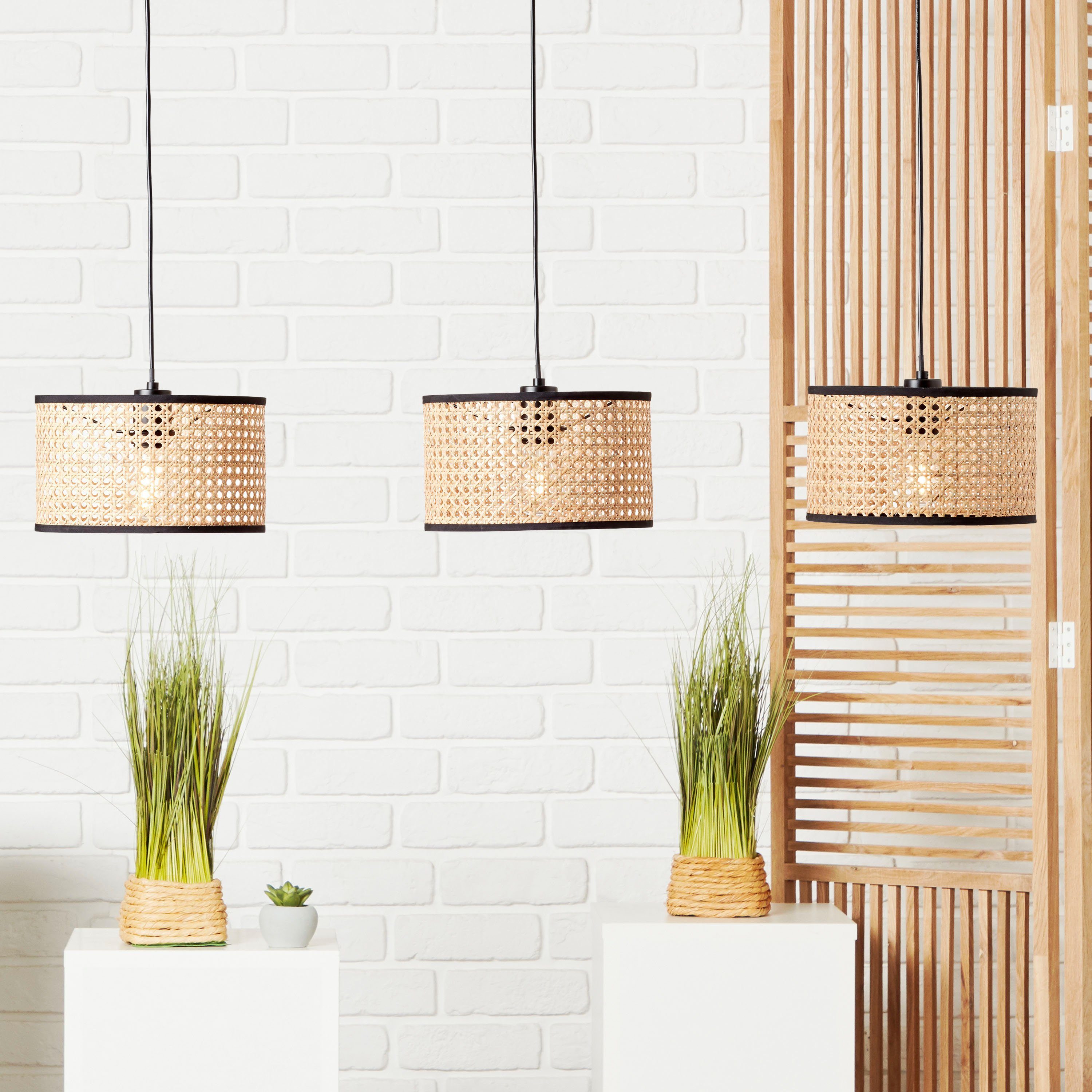 Brilliant Pendelleuchte Wiley, ohne Leuchtmittel, Hängelampe 3flg schwarz/holzfarbend