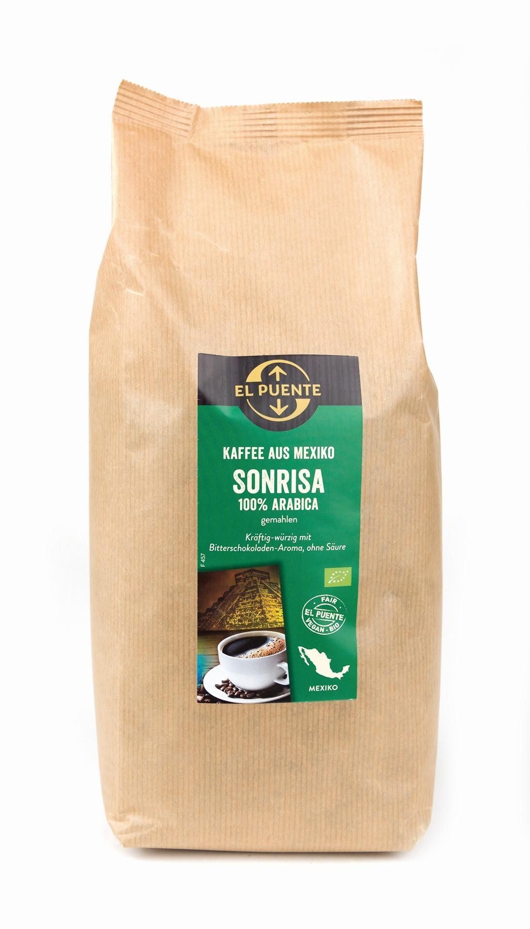 El Puente Kaffee Sonrisa - Bio-Kaffee gemahlen 1 kg, Fair Trade, Vegan, Bio, Fair Trade