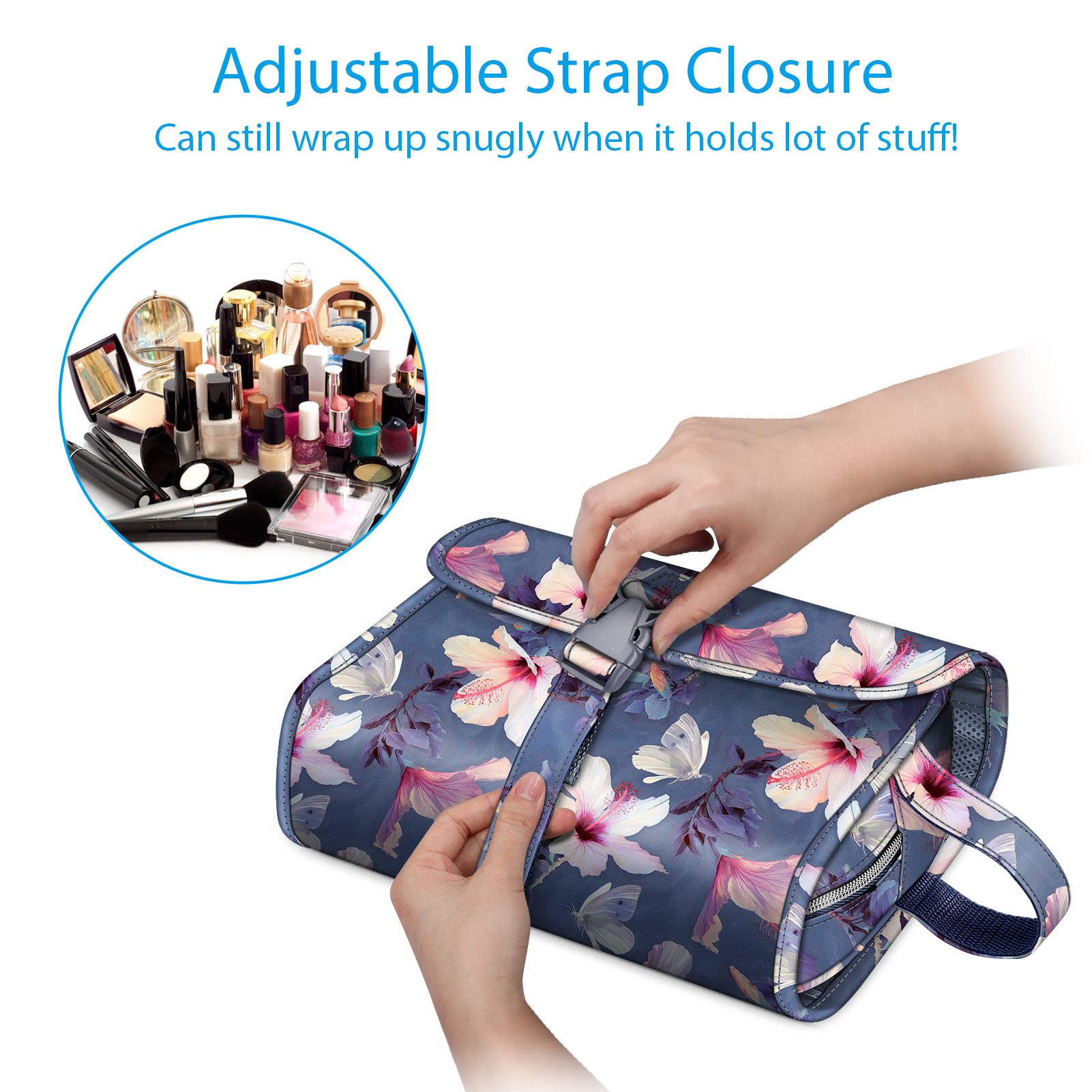 Fintie Kulturbeutel Tragbare Kulturtasche Kosmetiktasche Reisetasche, Große wasserdichte, Aufhängen Make-up Organizer Stauraum Tasche für Damen Mädchen – Bild 3 von 5