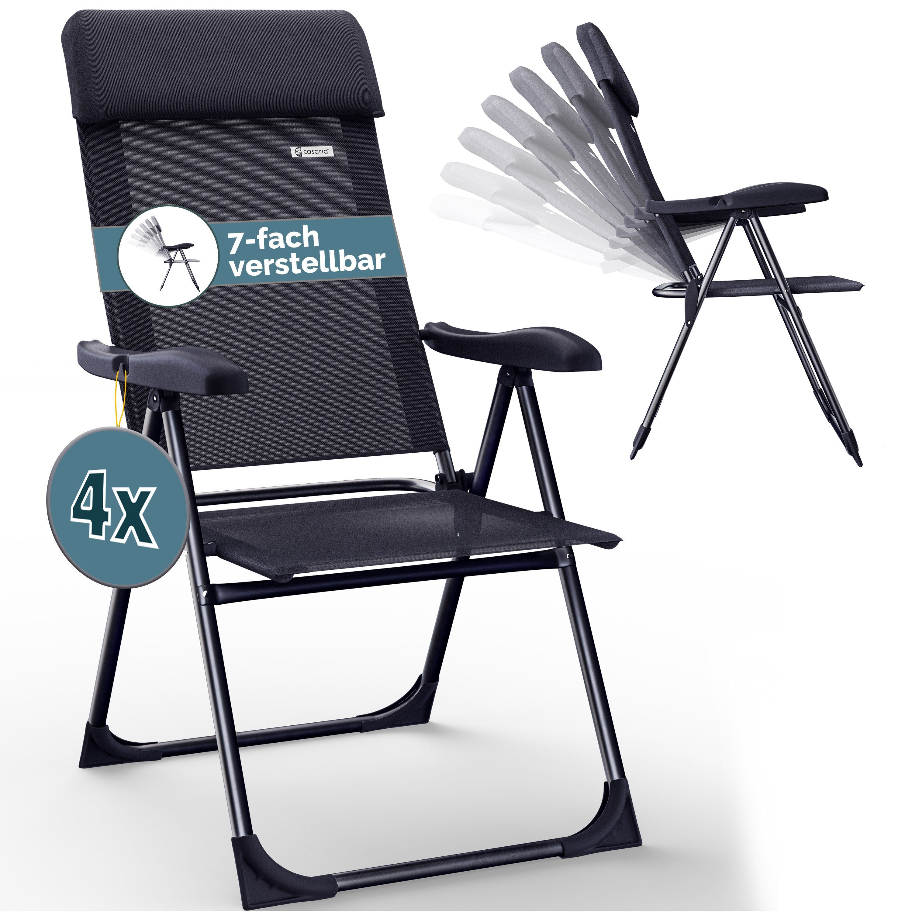 Casaria Gartenstuhl, Klappbar 4er Set 7-fach Verstellbar Alu mit hoher Rück günstig online kaufen