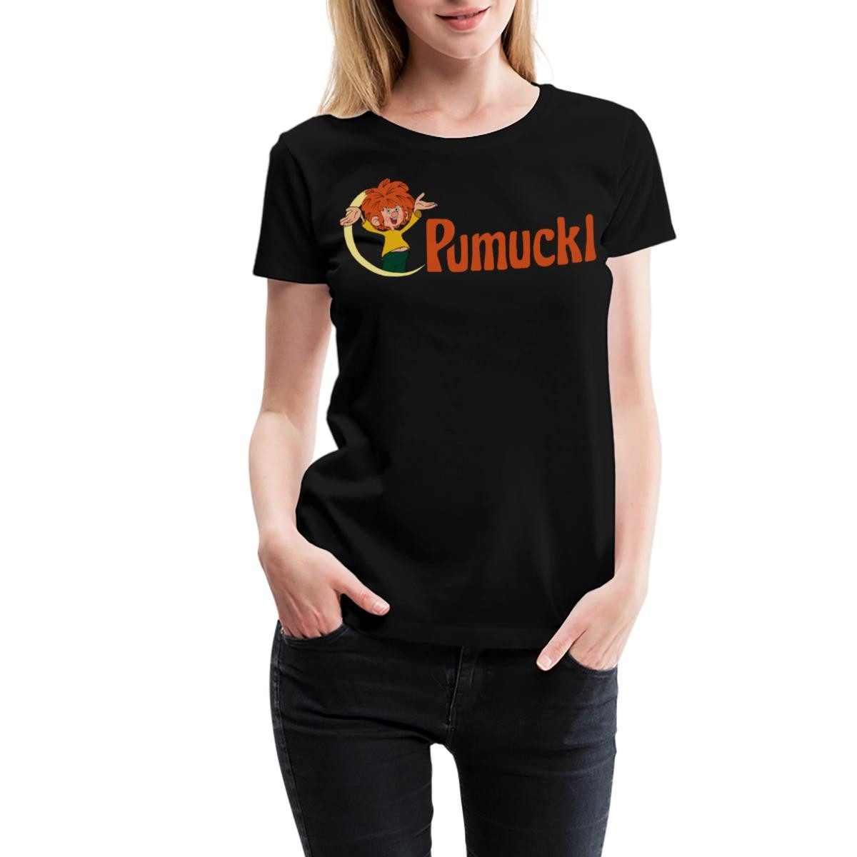 Spreadshirt T-Shirt Pumuckl Mit Frecher Pose Und Logo Schriftzug Frauen Pre günstig online kaufen