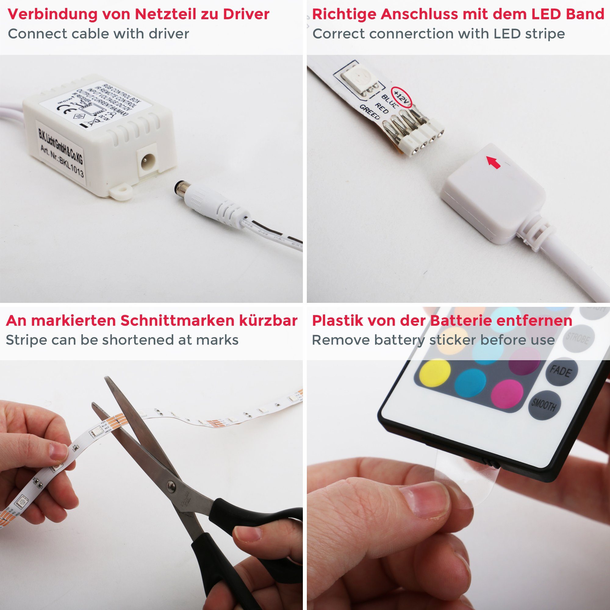 LED mit LED-Band, bunt, Kürzbar LED 5 Farbwechsel, Leiste LED Stripe Meter, mit Strip, B.K.Licht 150-flammig, RGB, Selbstklebend, BK_LS1013 Fernbedienung,