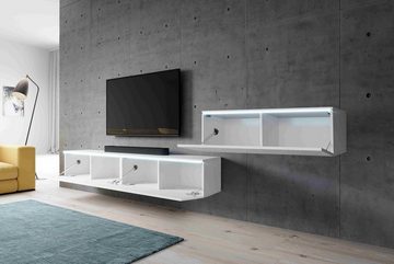 Furnix Wohnwand BARGO III TV-Kommode 300 cm (3x100cm) Lowboard ohne LED weiß, Push-to-Open, klares minimalistisches Design