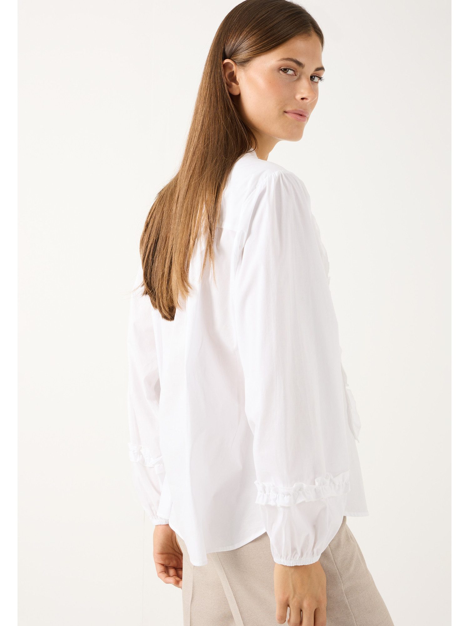 MORE&MORE Langarmbluse romantische, feminine Rüschenbluse